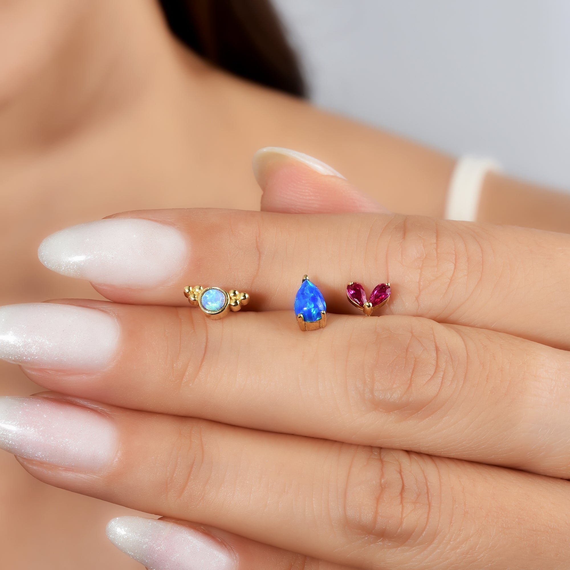 Blue Wing Flatback Ear Piercing 14K Gold with CZ Stone