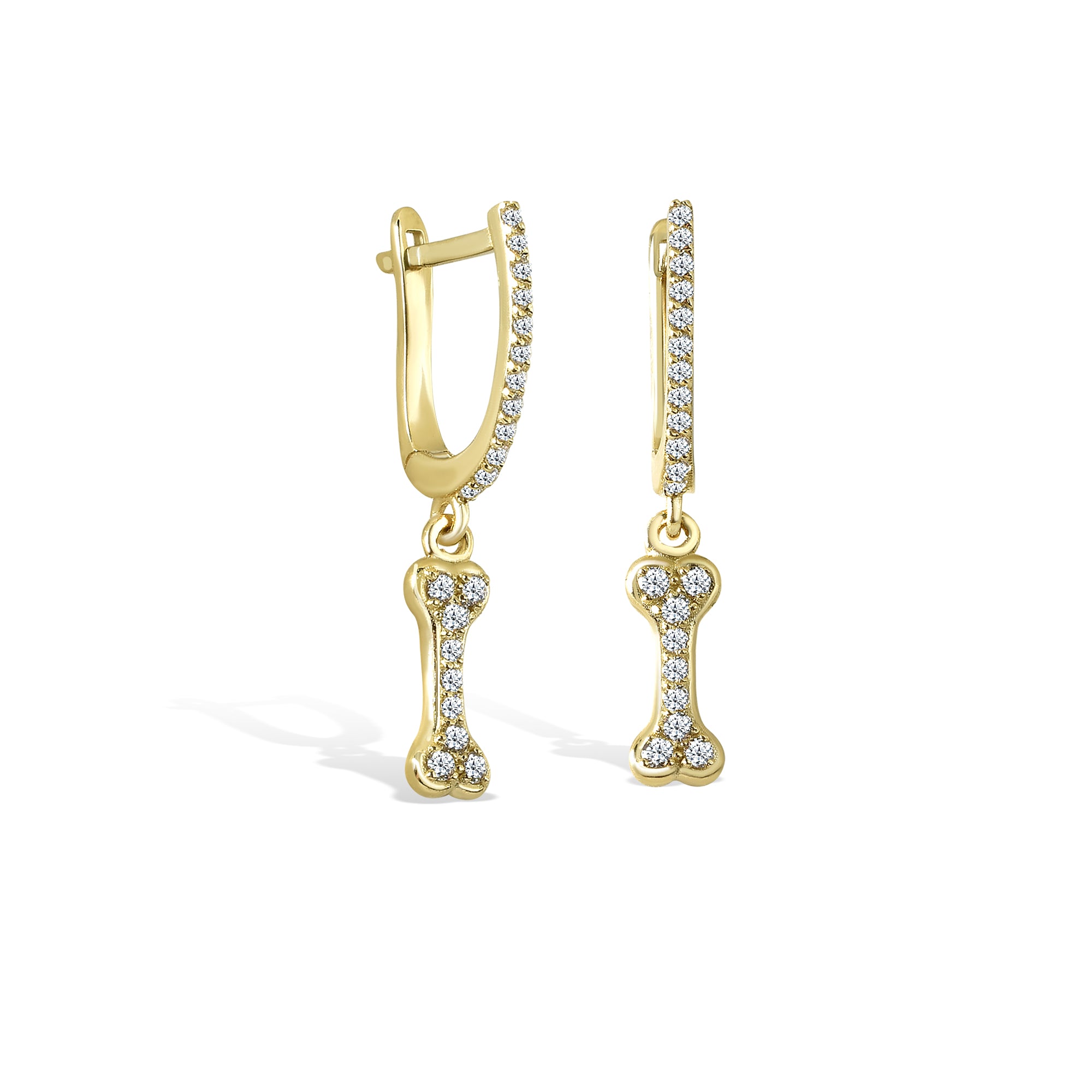 Bone Hinged Dangle Diamond Hoops Earrings 14K Gold