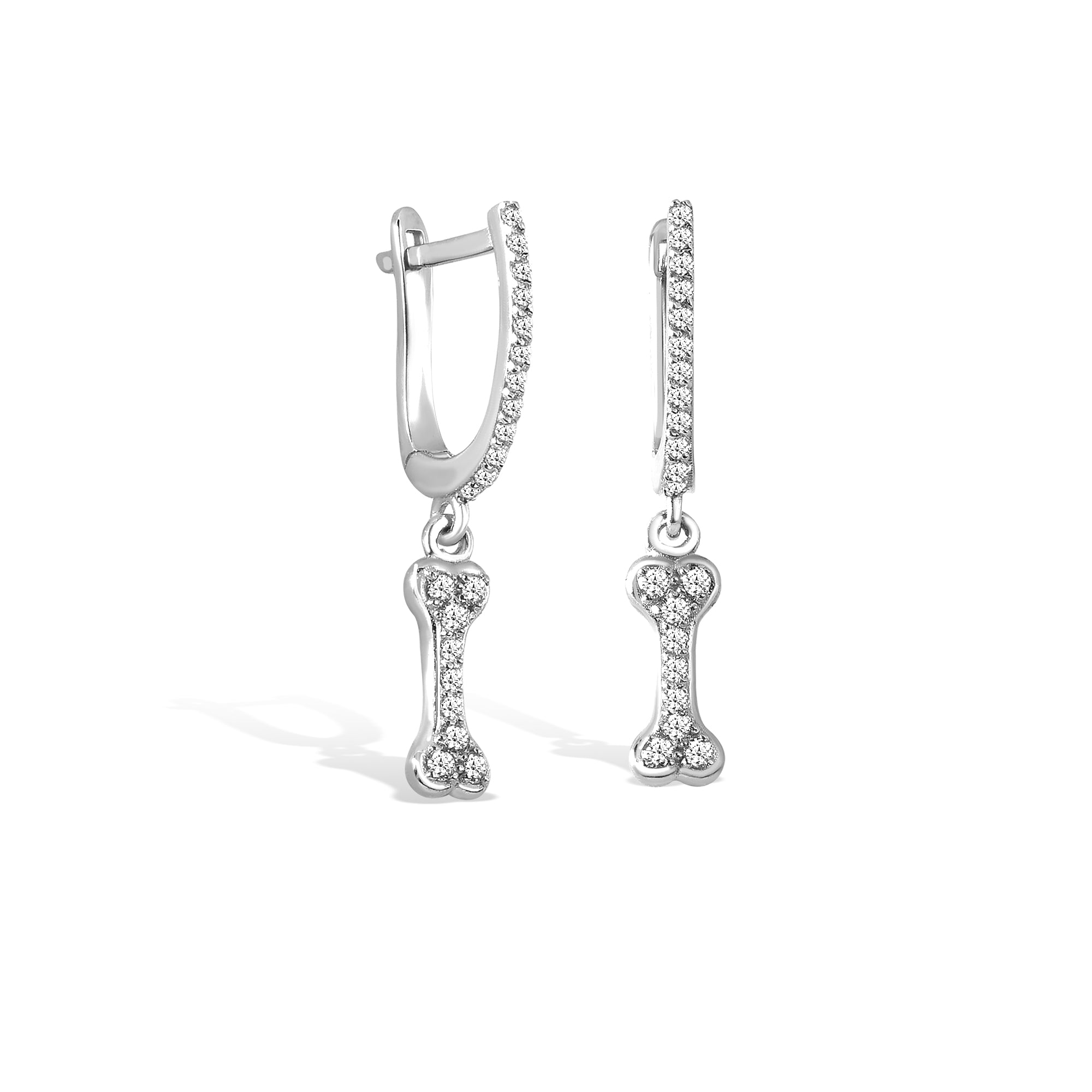 Bone Hinged Dangle Diamond Hoops Earrings 14K Gold