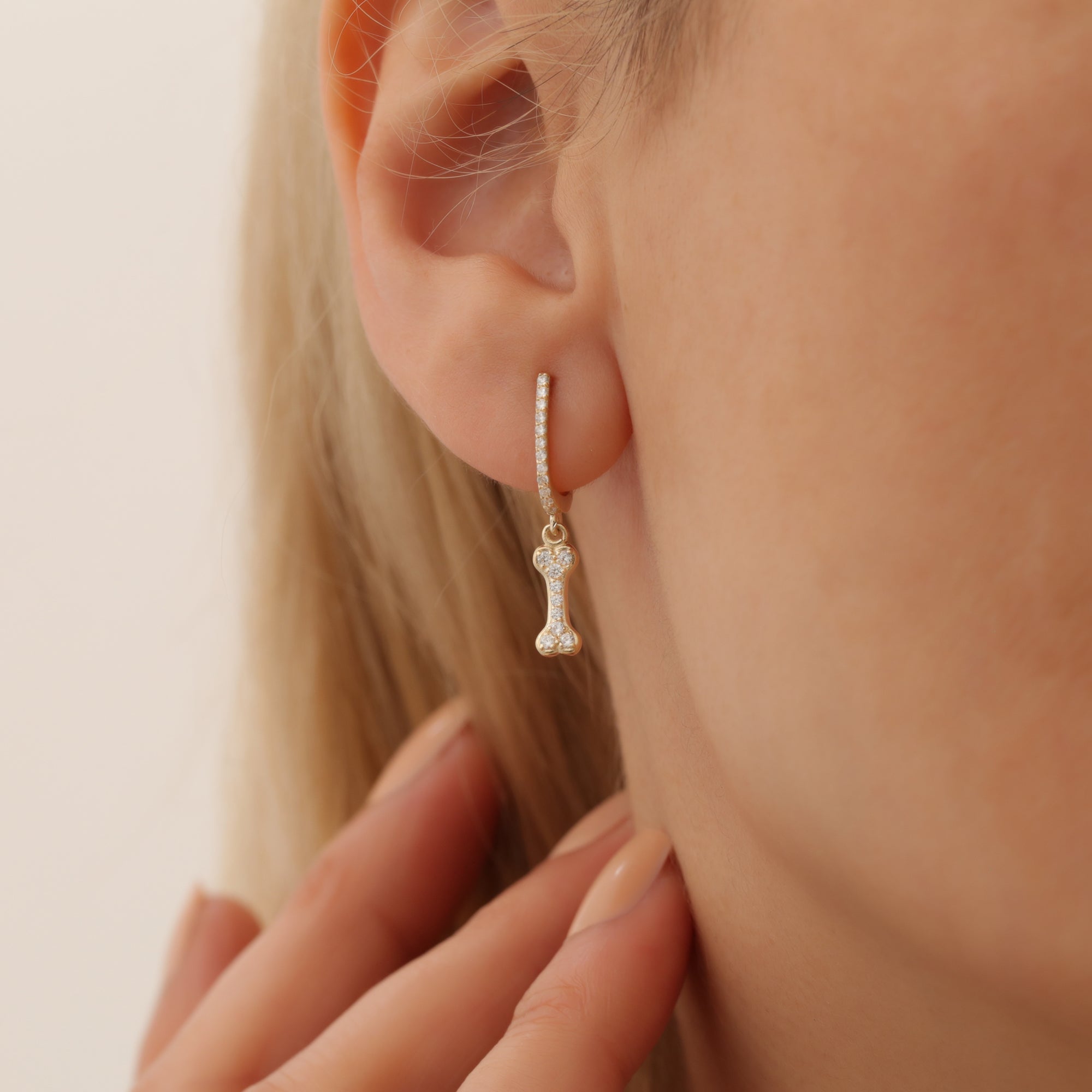 Bone Hinged Dangle Diamond Hoops Earrings 14K Gold