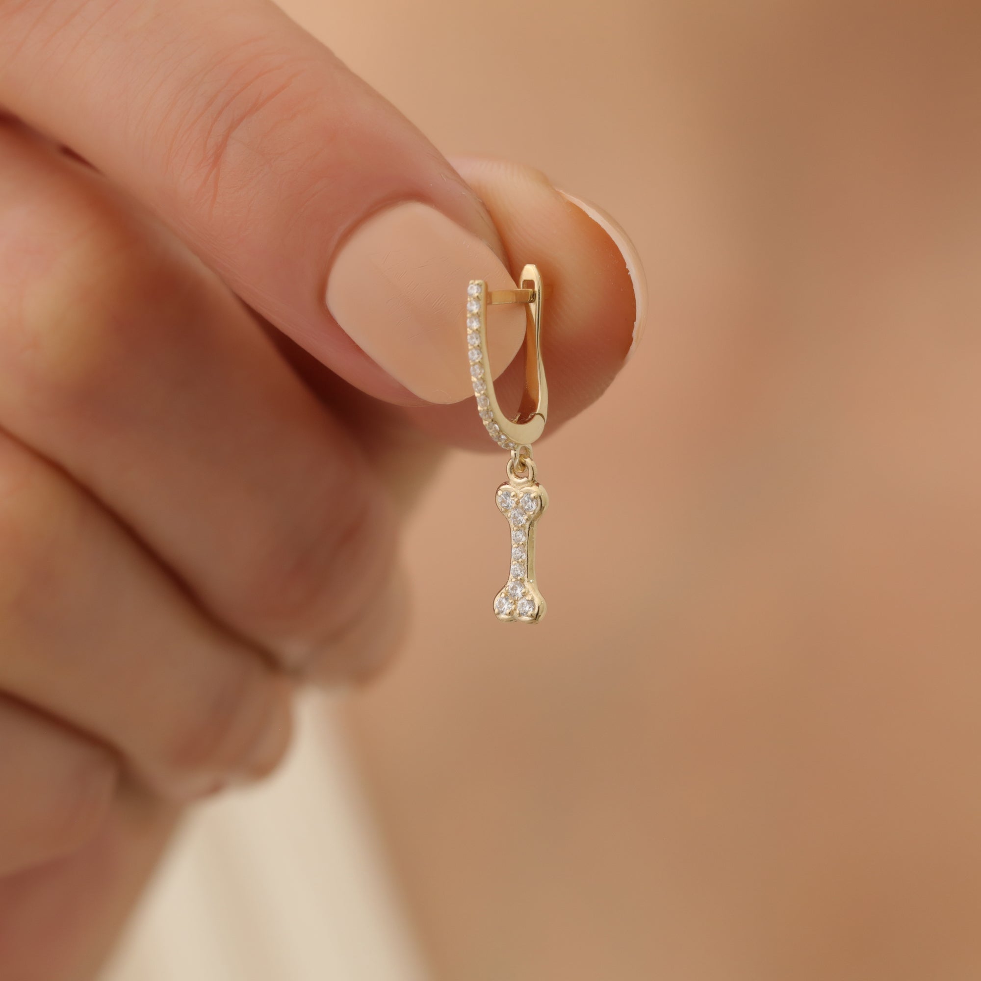 Bone Hinged Dangle Diamond Hoops Earrings 14K Gold