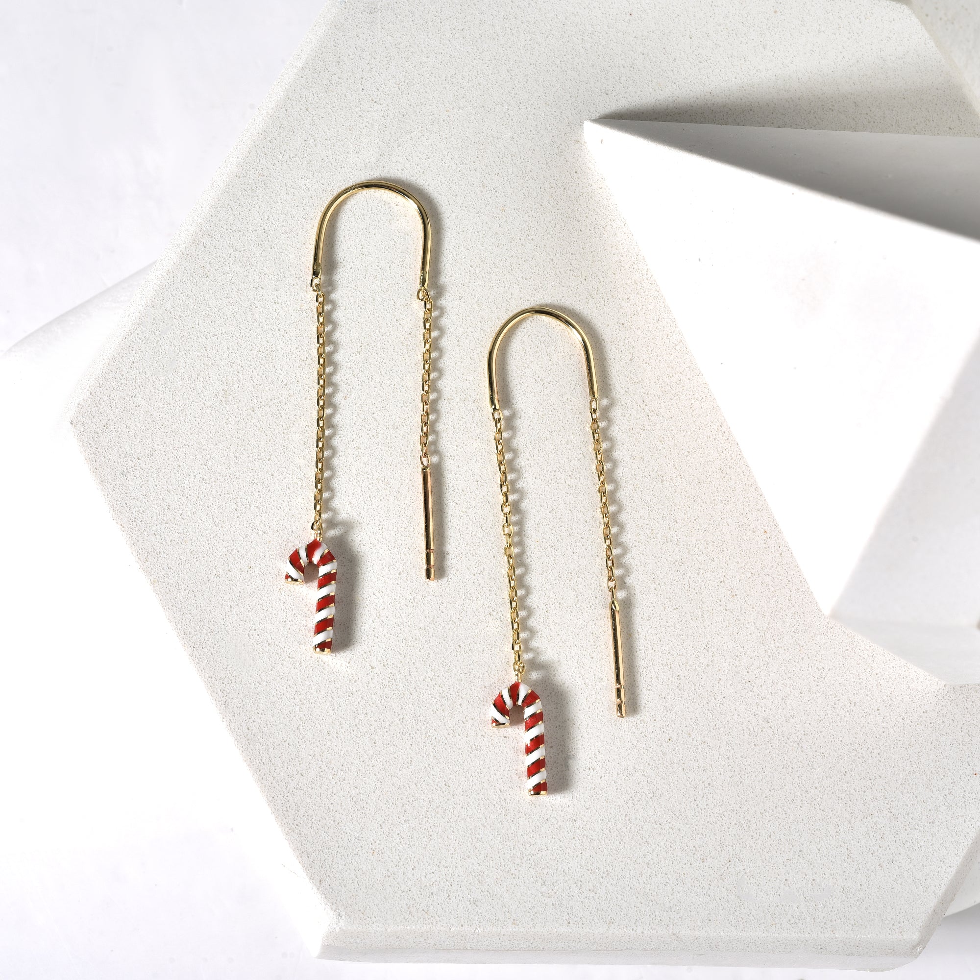 Candy Cane Ear Threader Earrings 14k Gold