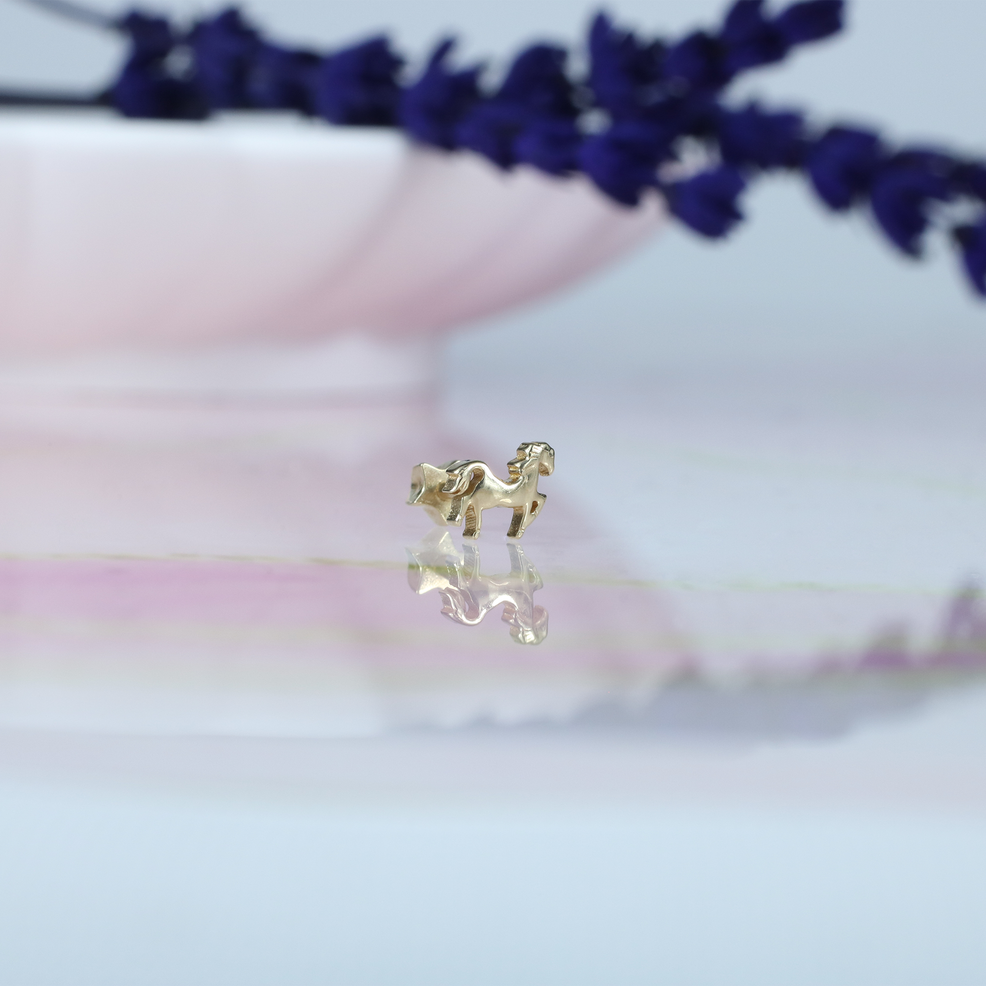 Carousel Horse Flatback Ear Piercing 14K Gold