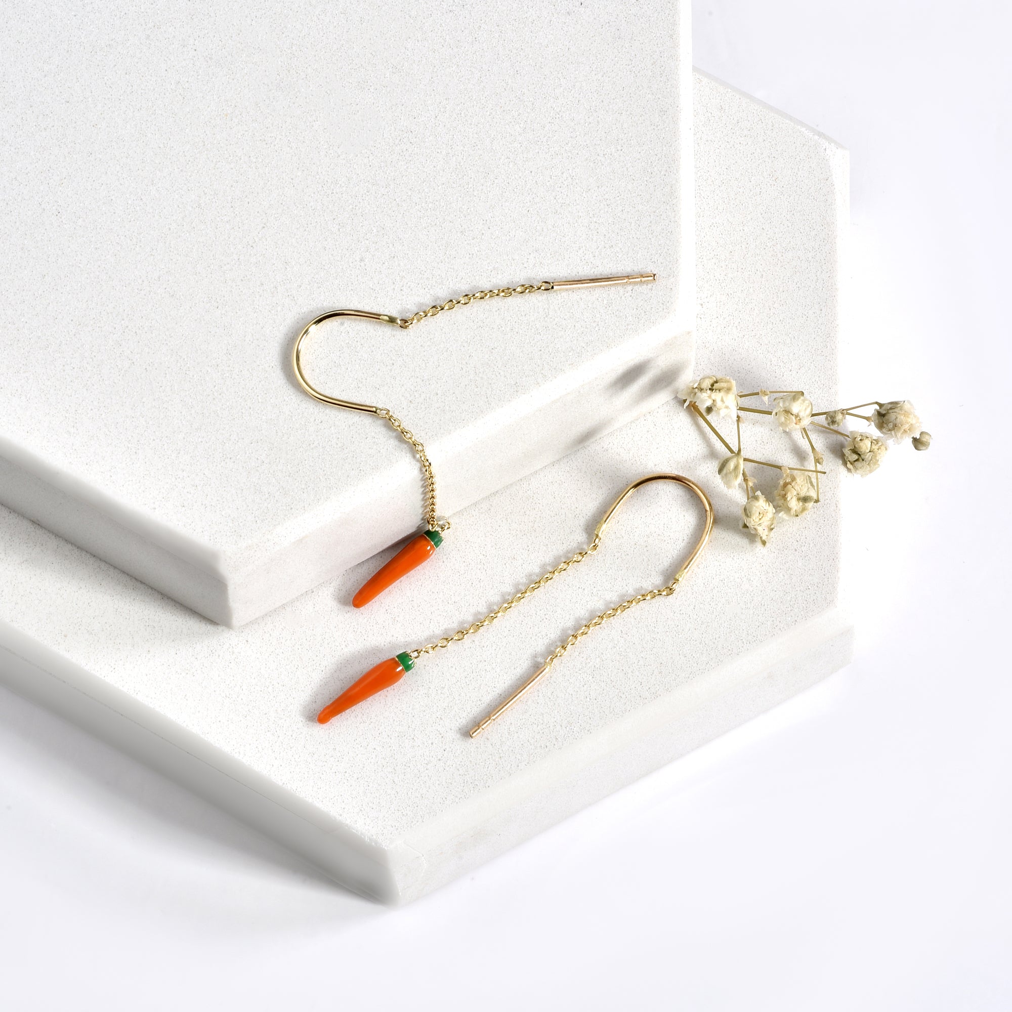 Carrot Ear Thread Earrings 14K Gold