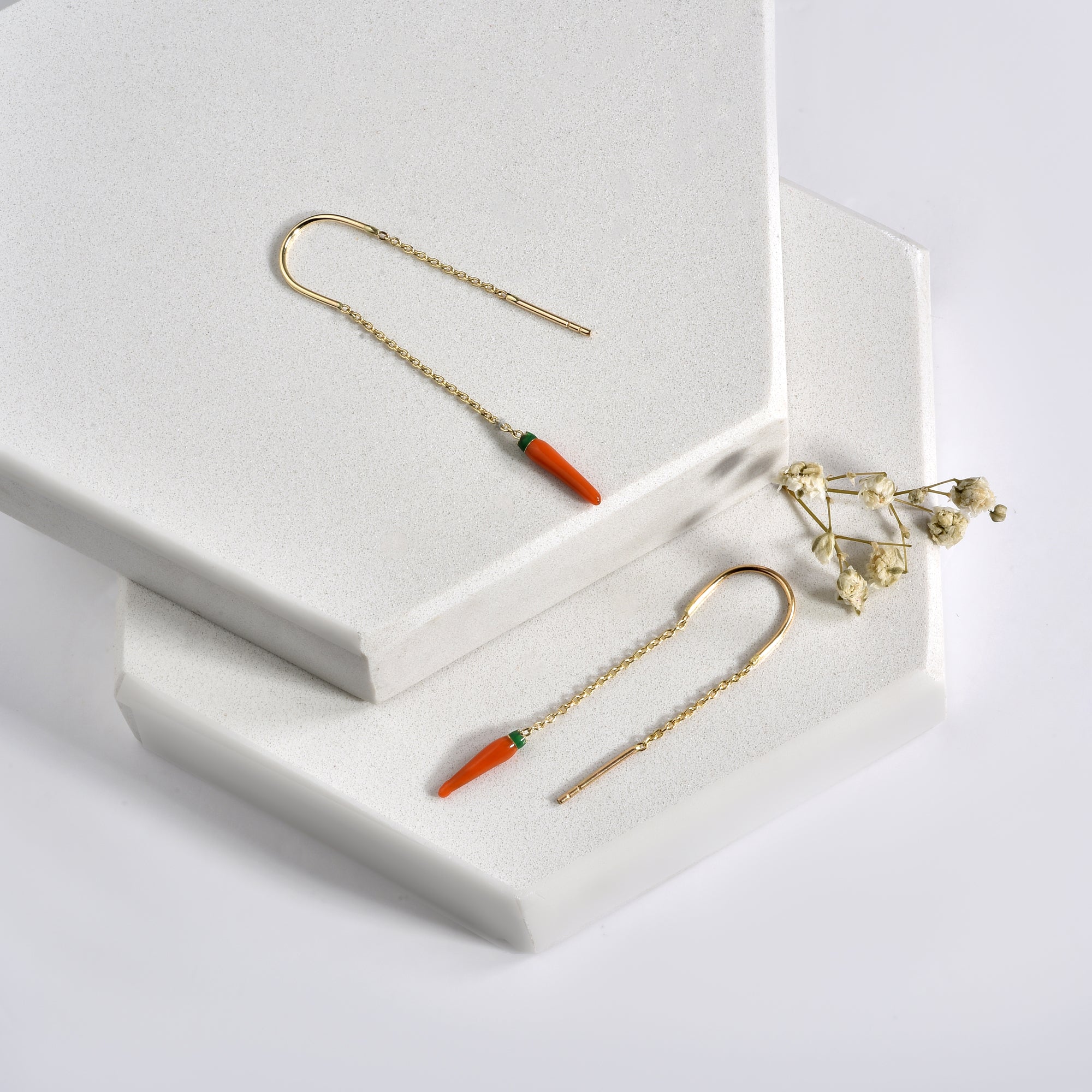 Carrot Ear Thread Earrings 14K Gold