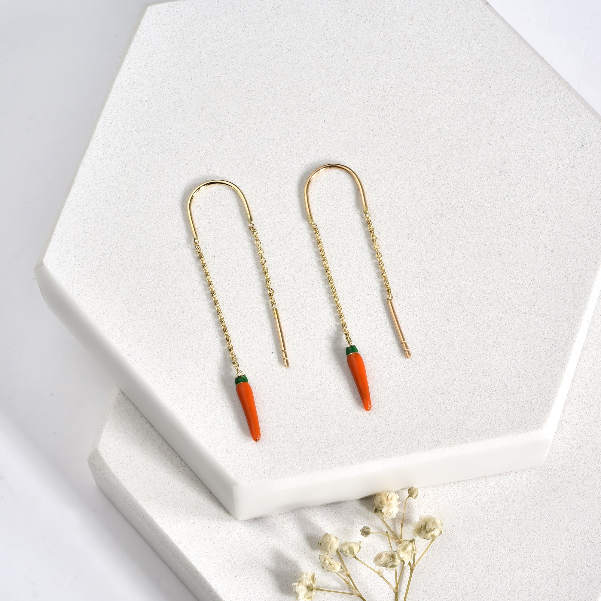Carrot Ear Thread Earrings 14K Gold