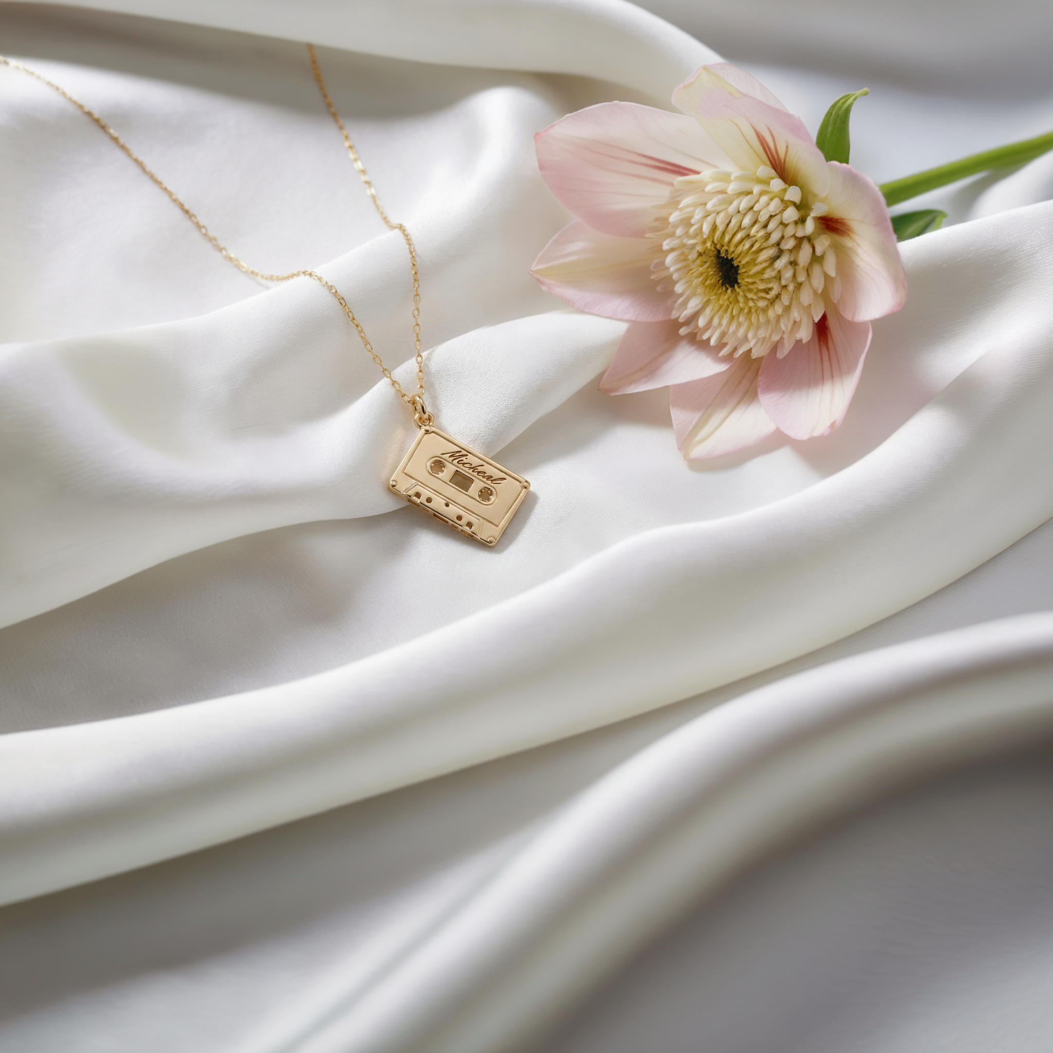 Cassette Tape Pendant Name Custom Personalized Necklace 14K Gold / Silver