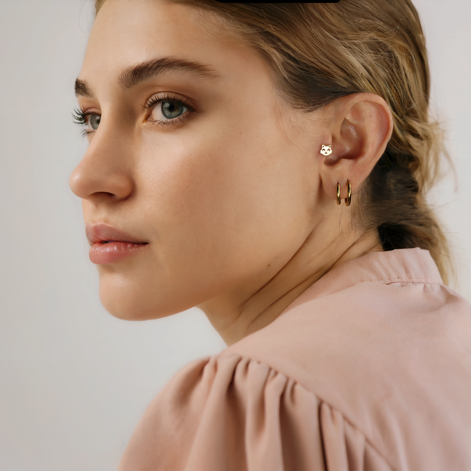 Cat Head Flatback Ear Piercing 14K Gold