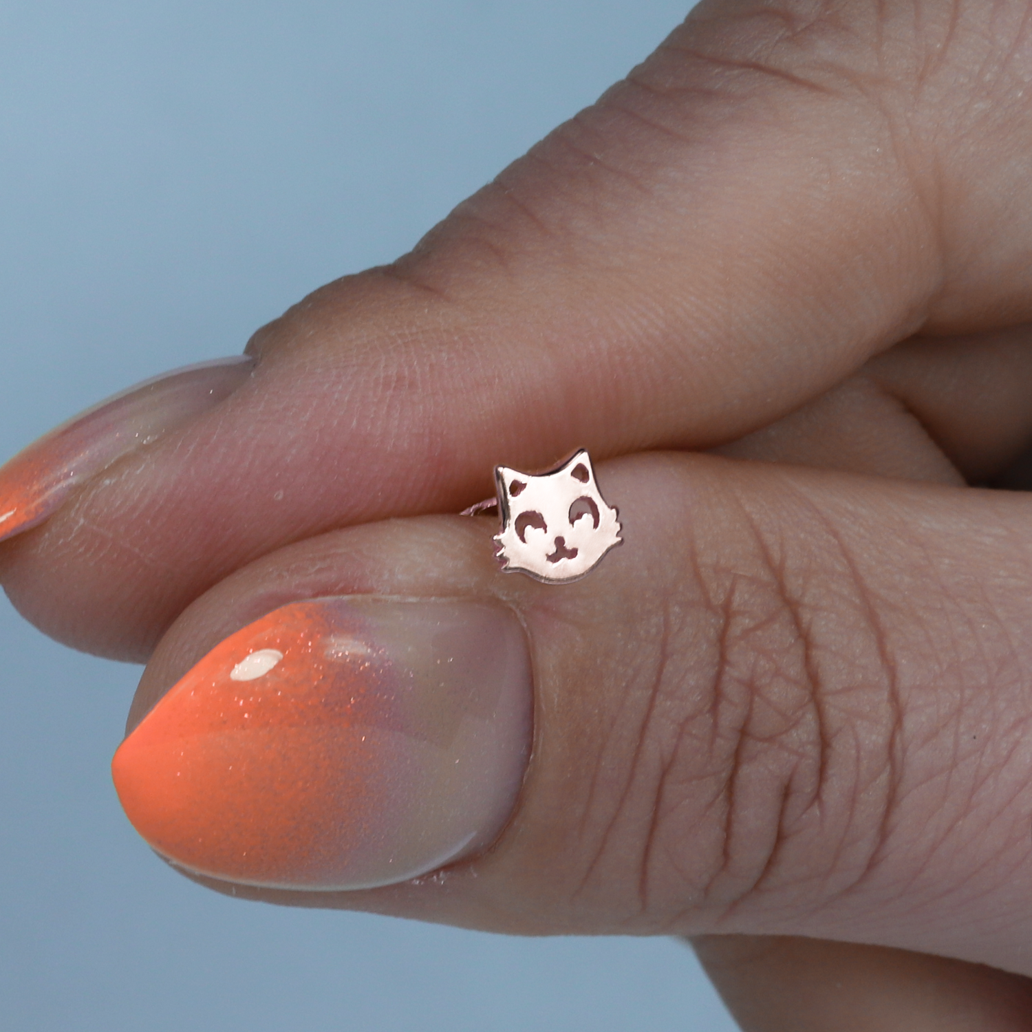 Cat Head Flatback Ear Piercing 14K Gold