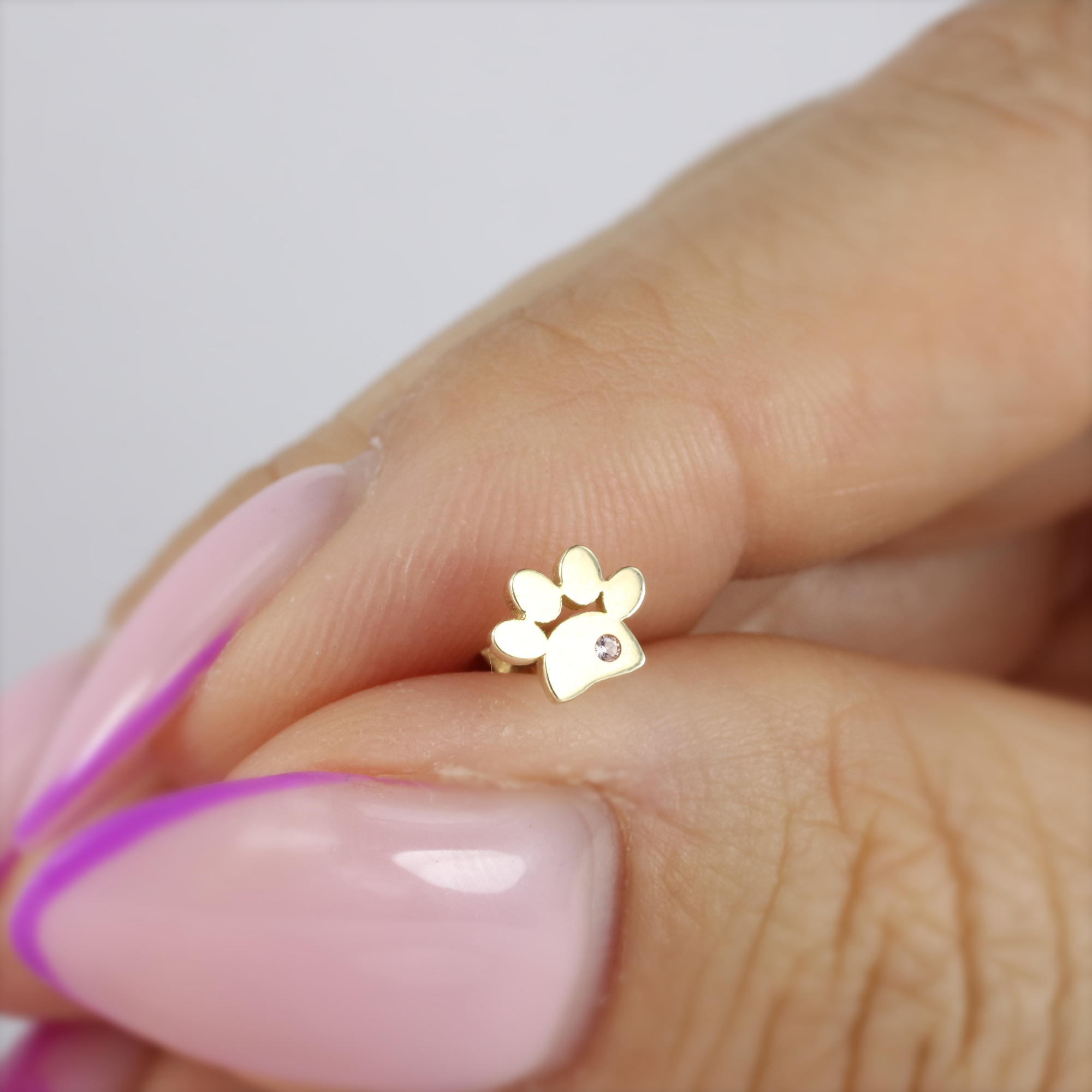 Paw Flatback Ear Piercing 14K Gold with CZ Stone