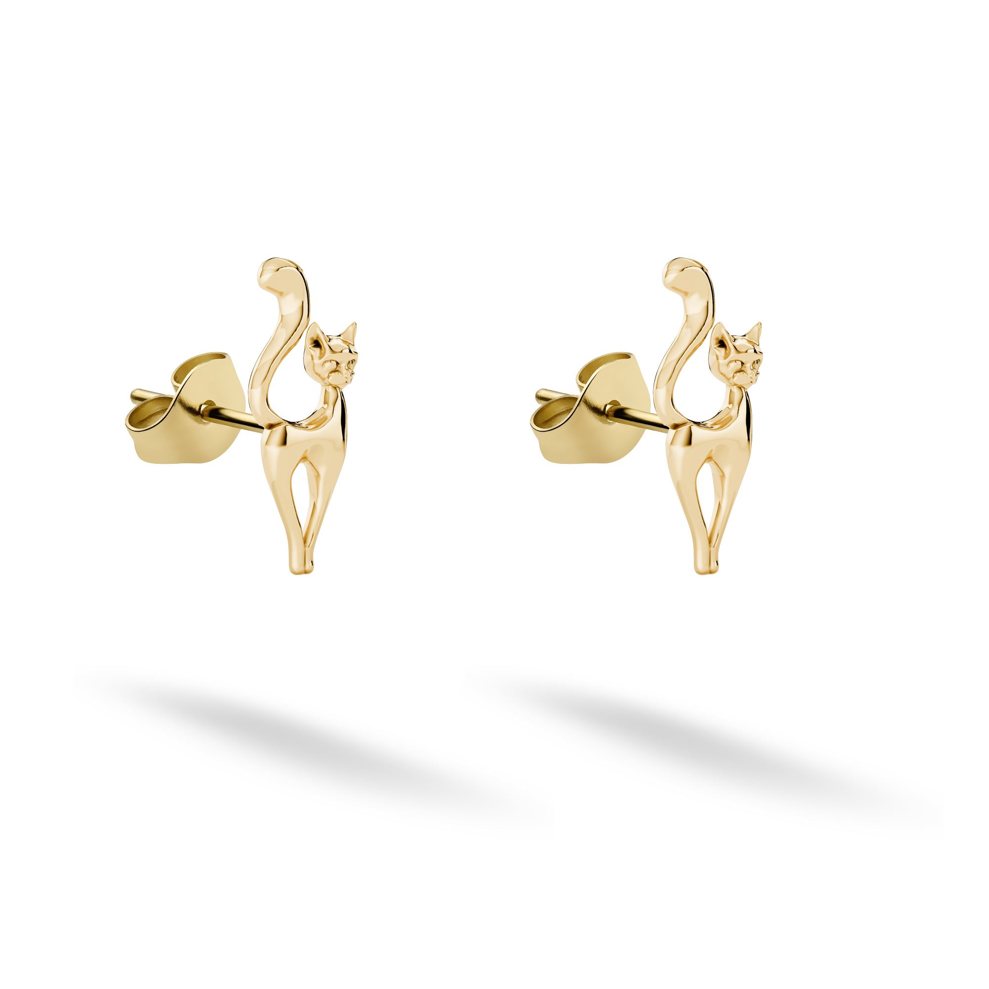 Cat Stud Earrings 14K Gold / Silver