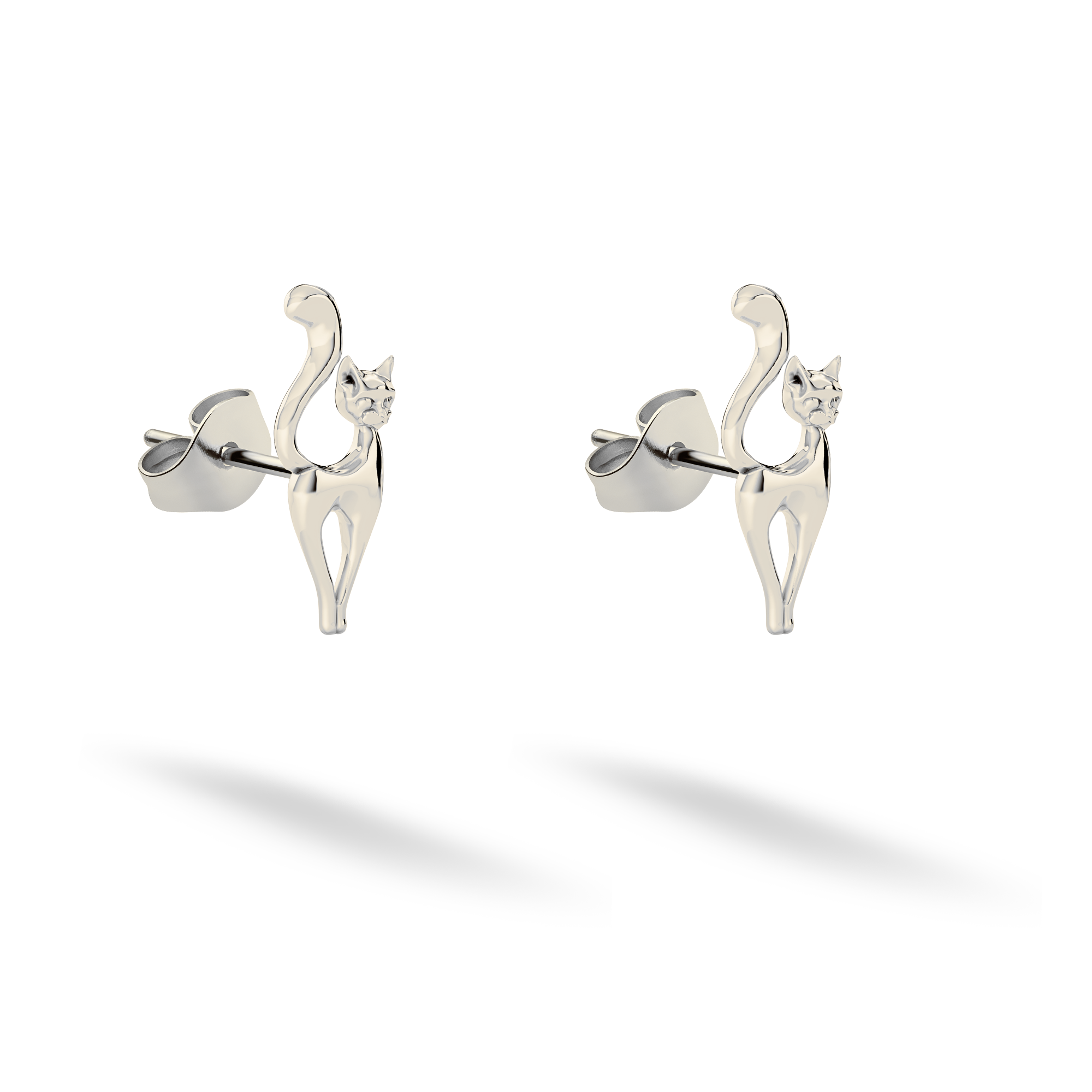 Cat Stud Earrings 14K Gold / Silver