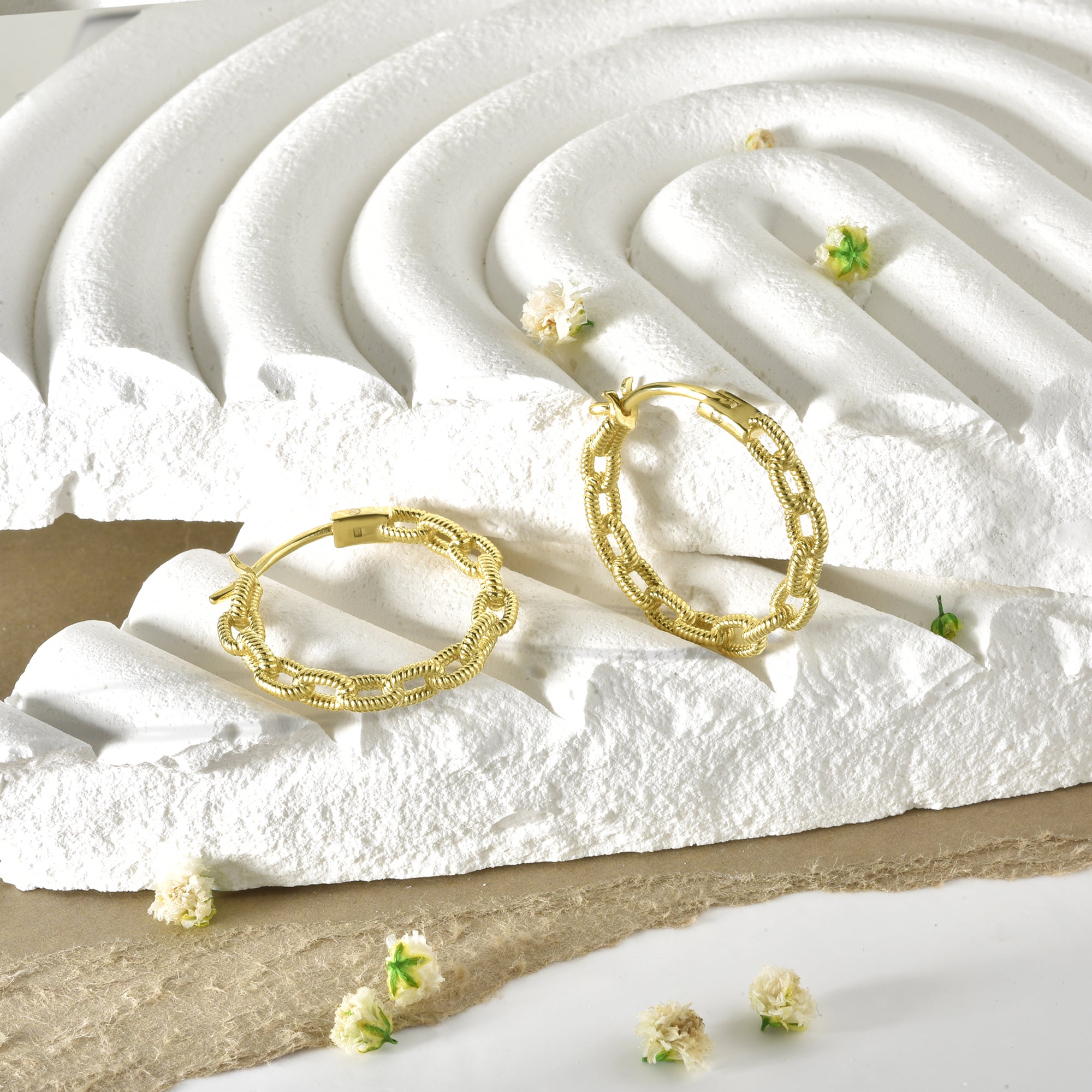 Chain Hinged Hoops Earrings 14K Gold