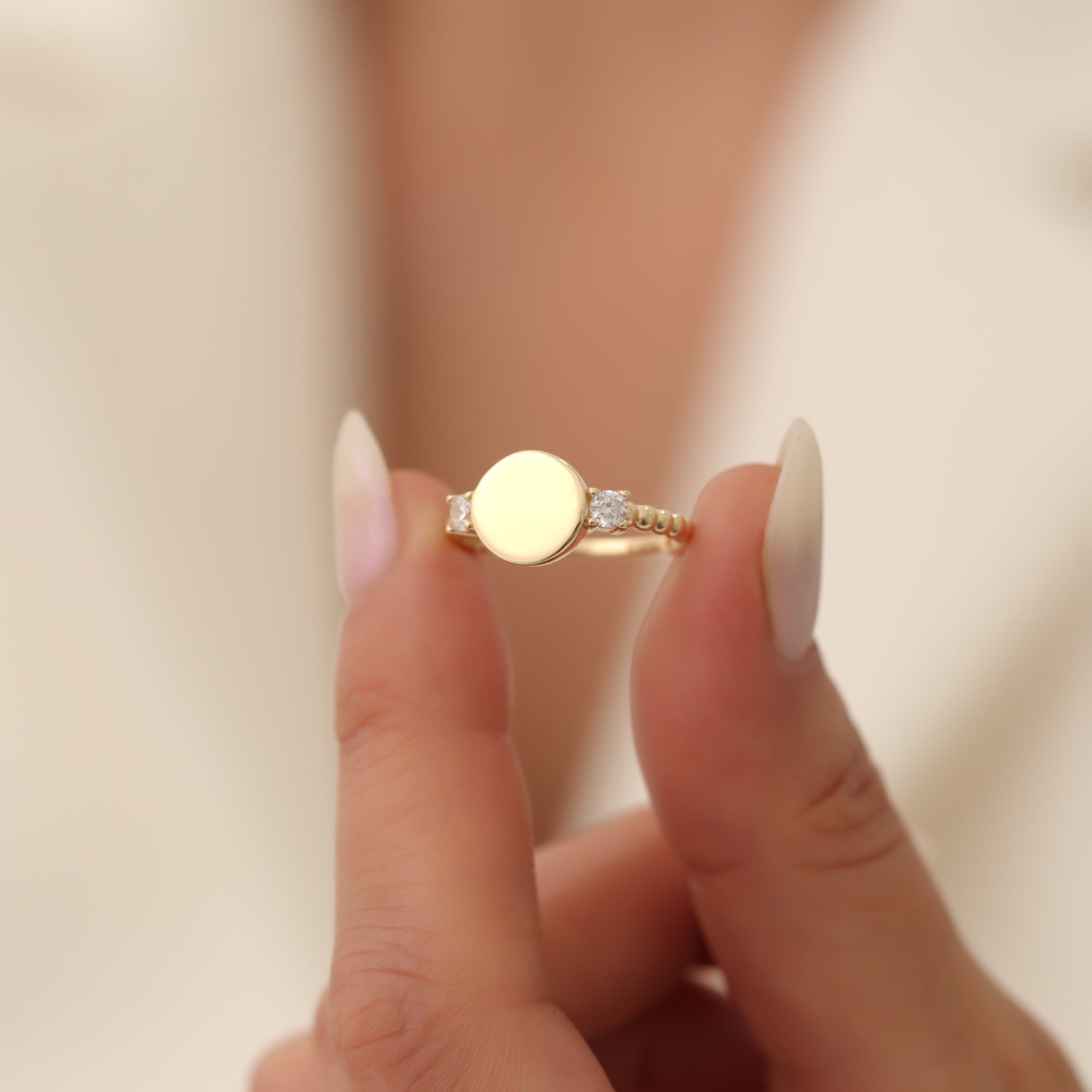 14K Gold Diamond Circular Signet Ring