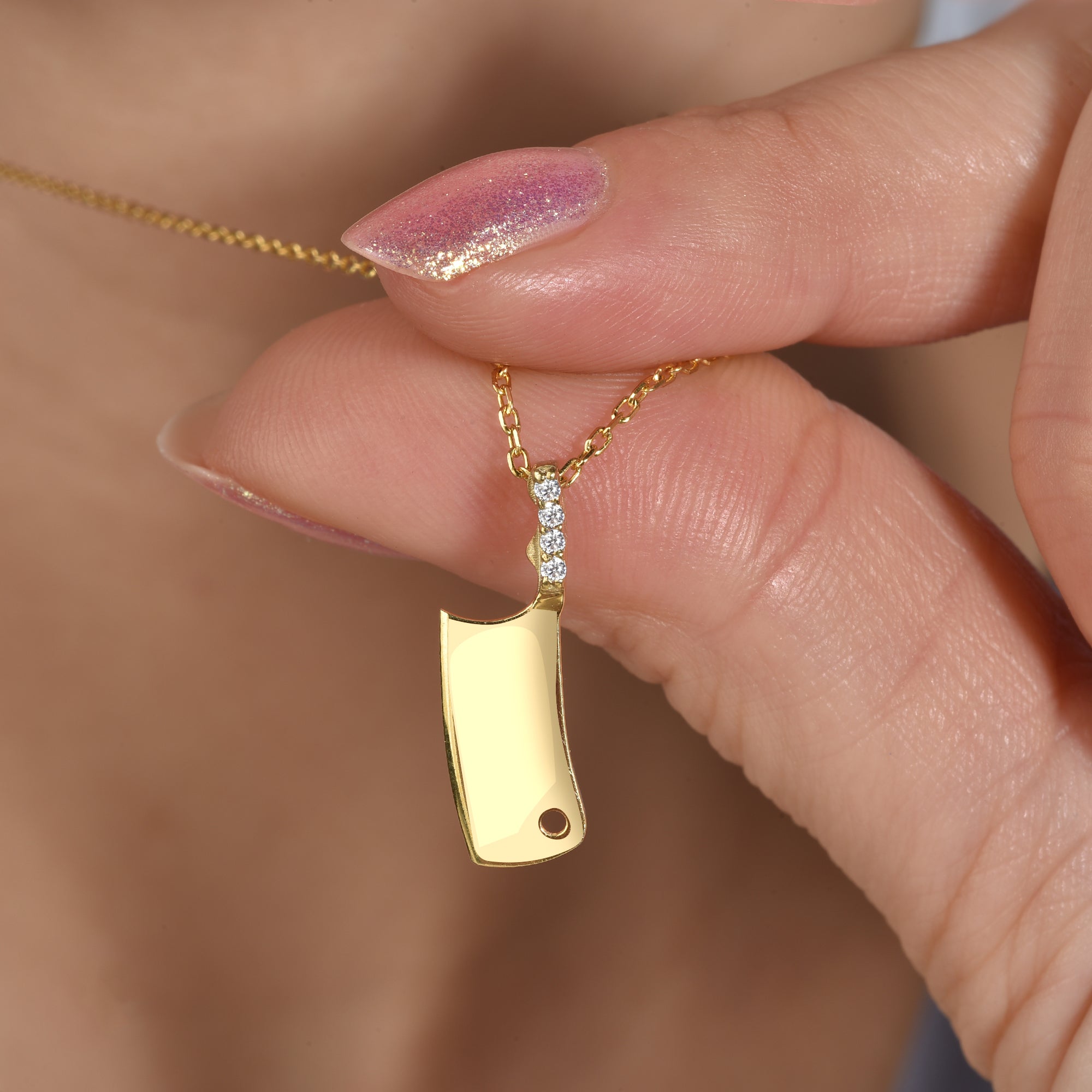 Chef knife pendant necklace in gold and silver, cleaver style culinary inspired jewelry