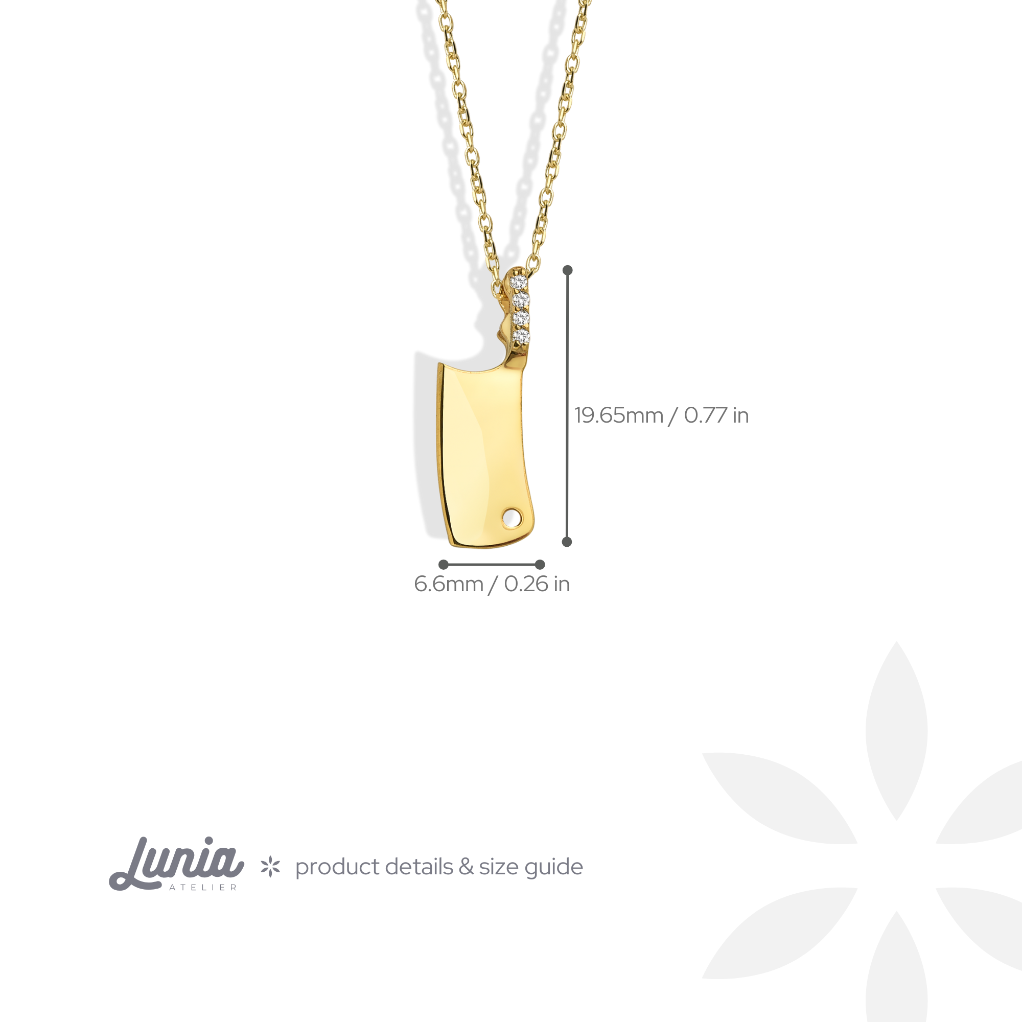 Cleaver Chef Knife Diamond Necklace 14K Gold / Silver