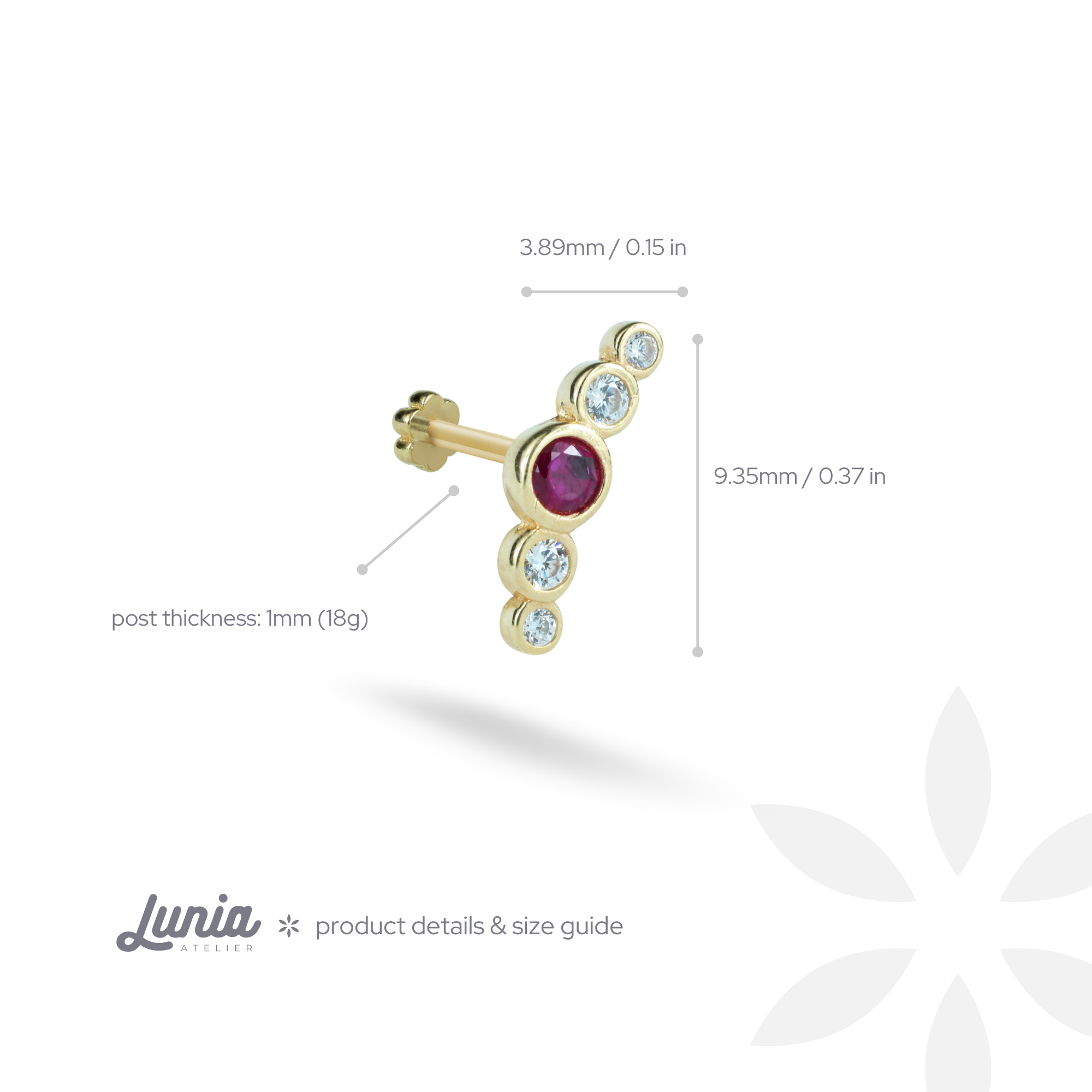 Climber Flatback Ear Piercing 14K Gold with CZ Stone