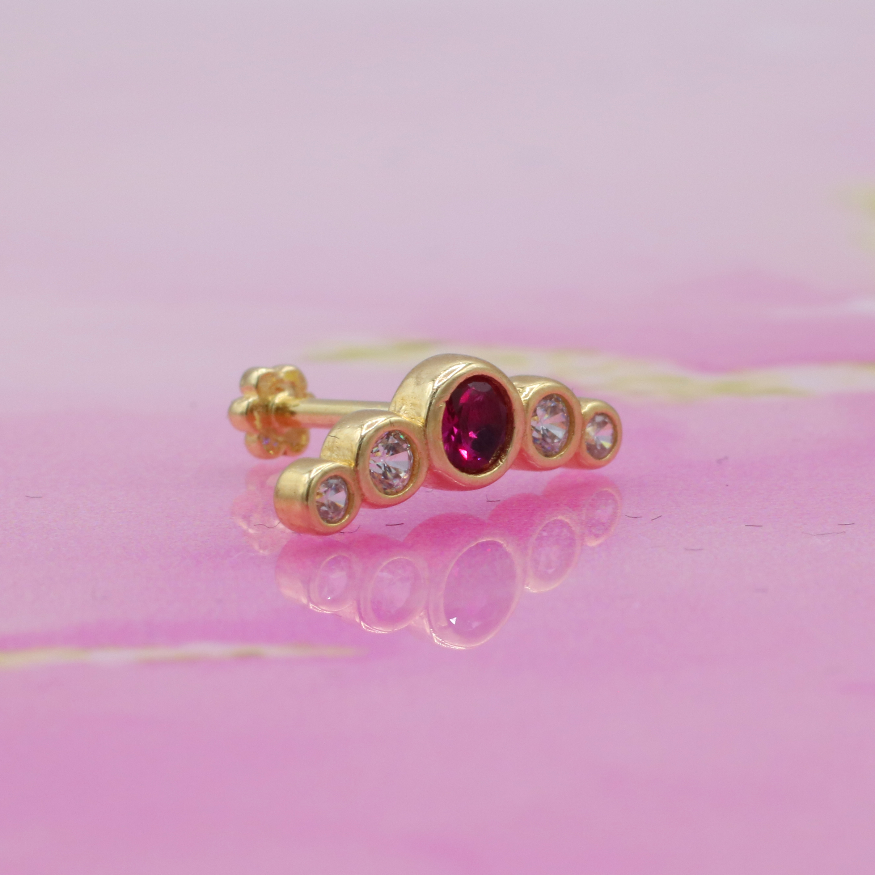 Climber Flatback Ear Piercing 14K Gold with CZ Stone