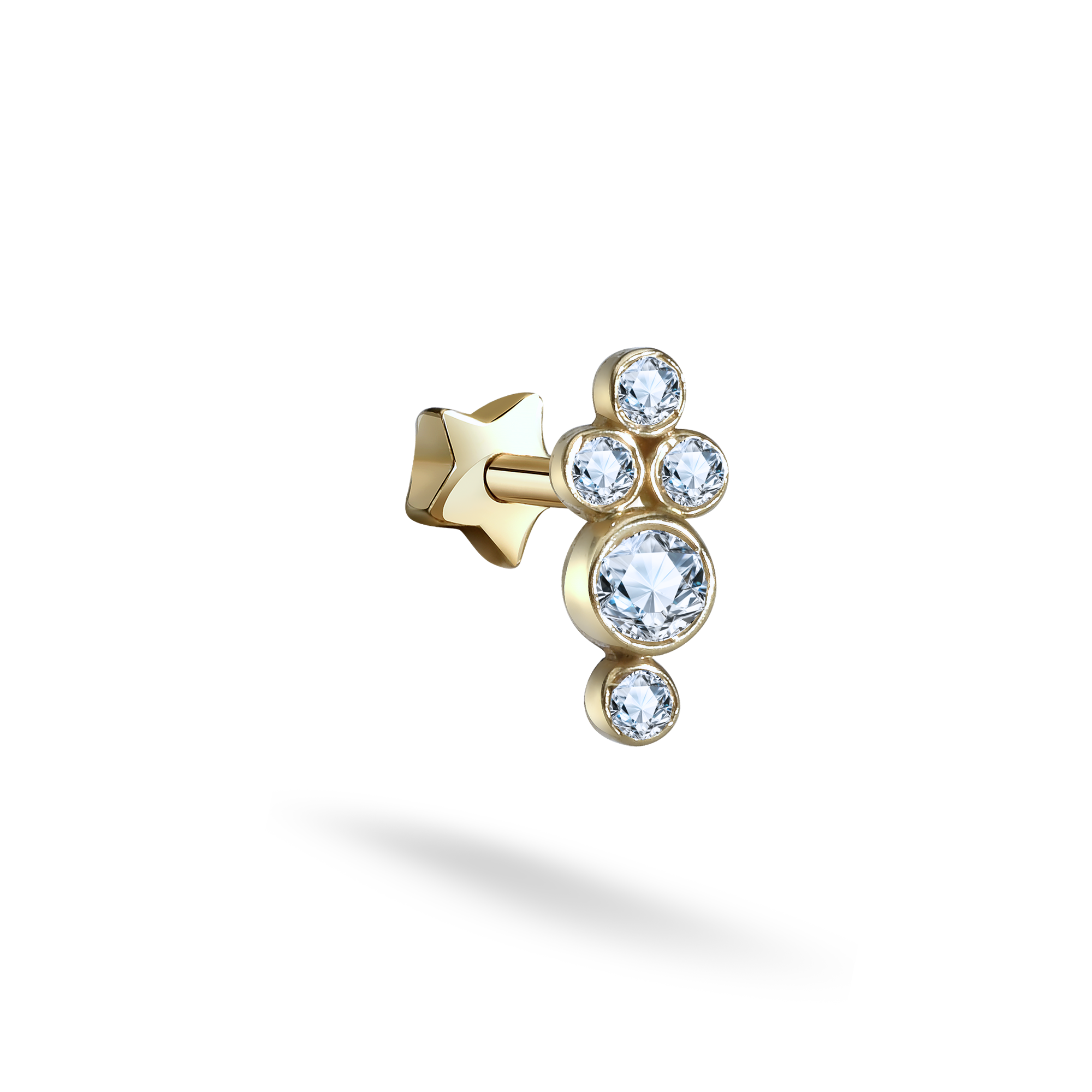 Cluster Five Flatback Ear Piercing 14K Gold with CZ Stone