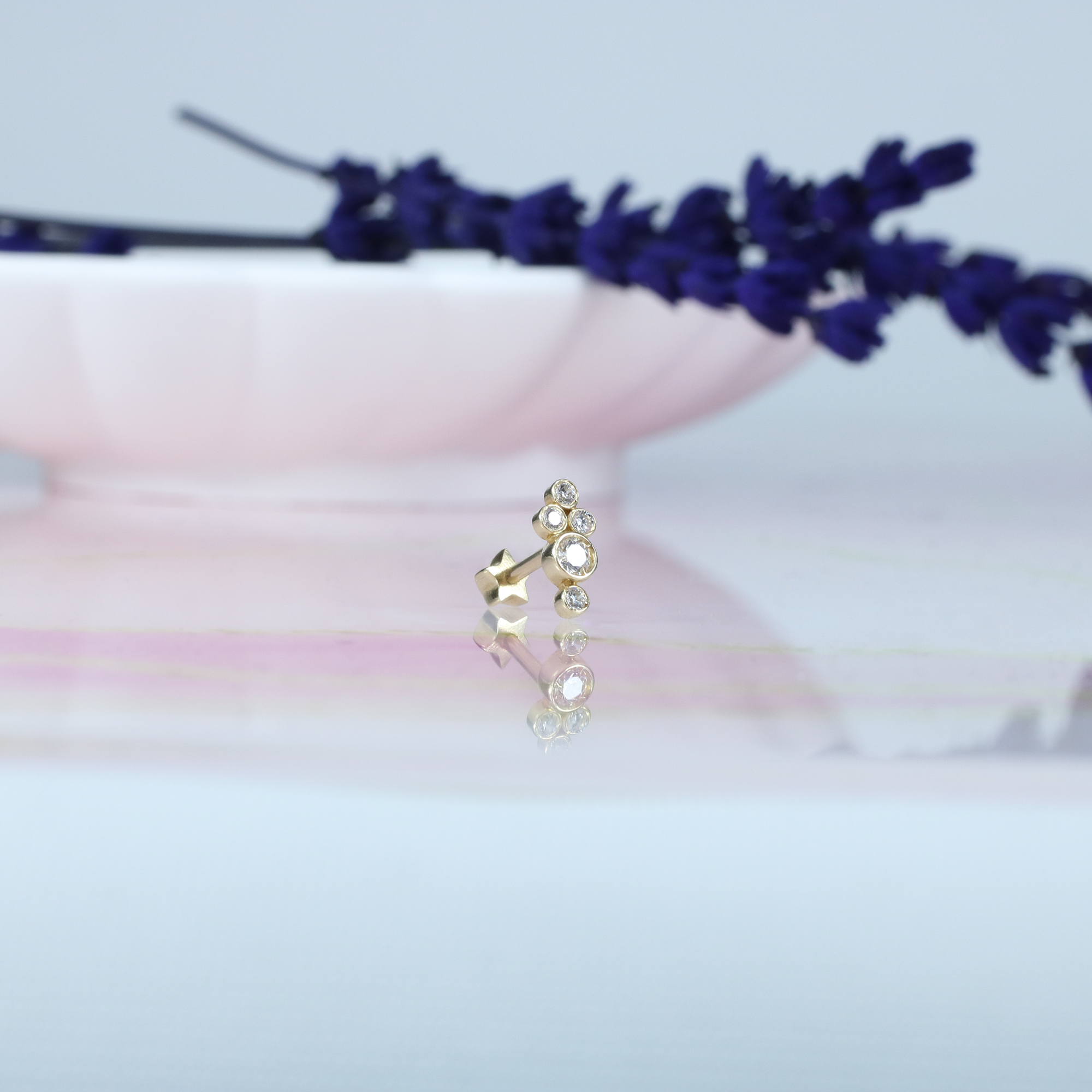 Cluster Five Flatback Ear Piercing 14K Gold with CZ Stone