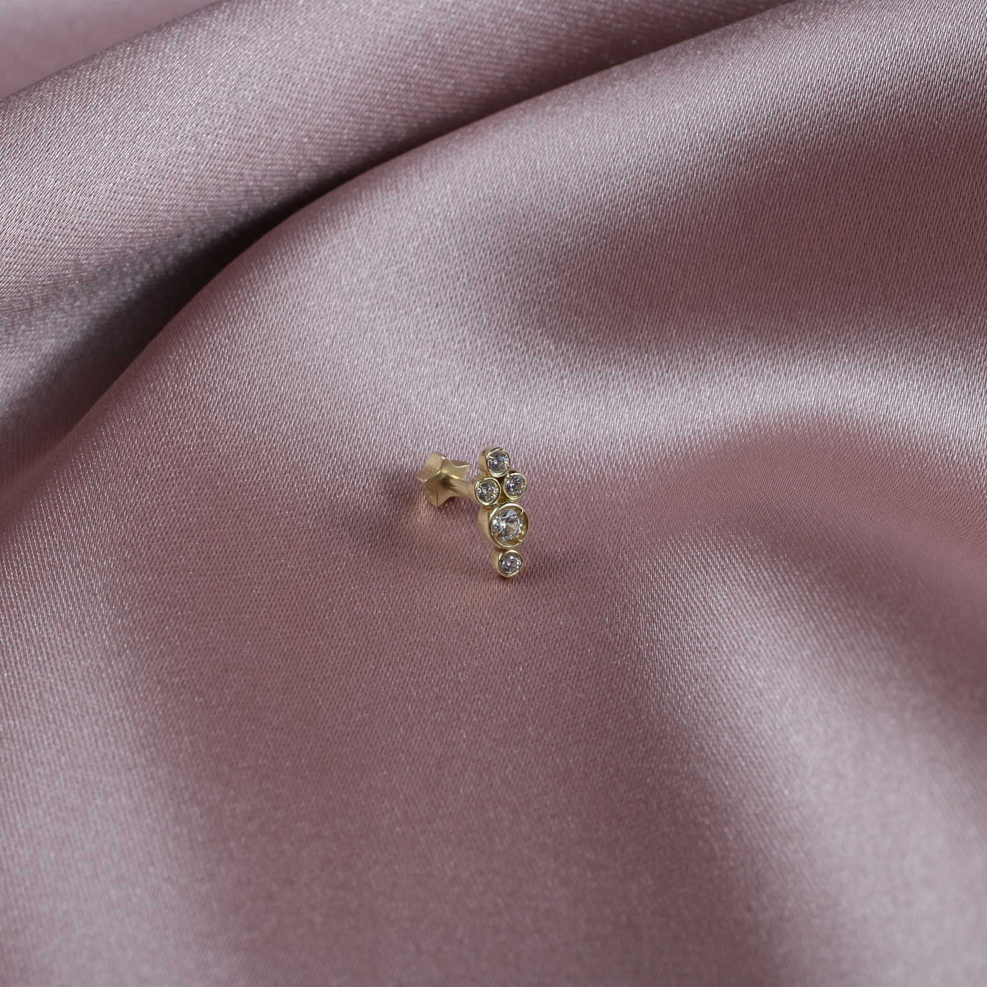 Cluster Five Flatback Ear Piercing 14K Gold with CZ Stone