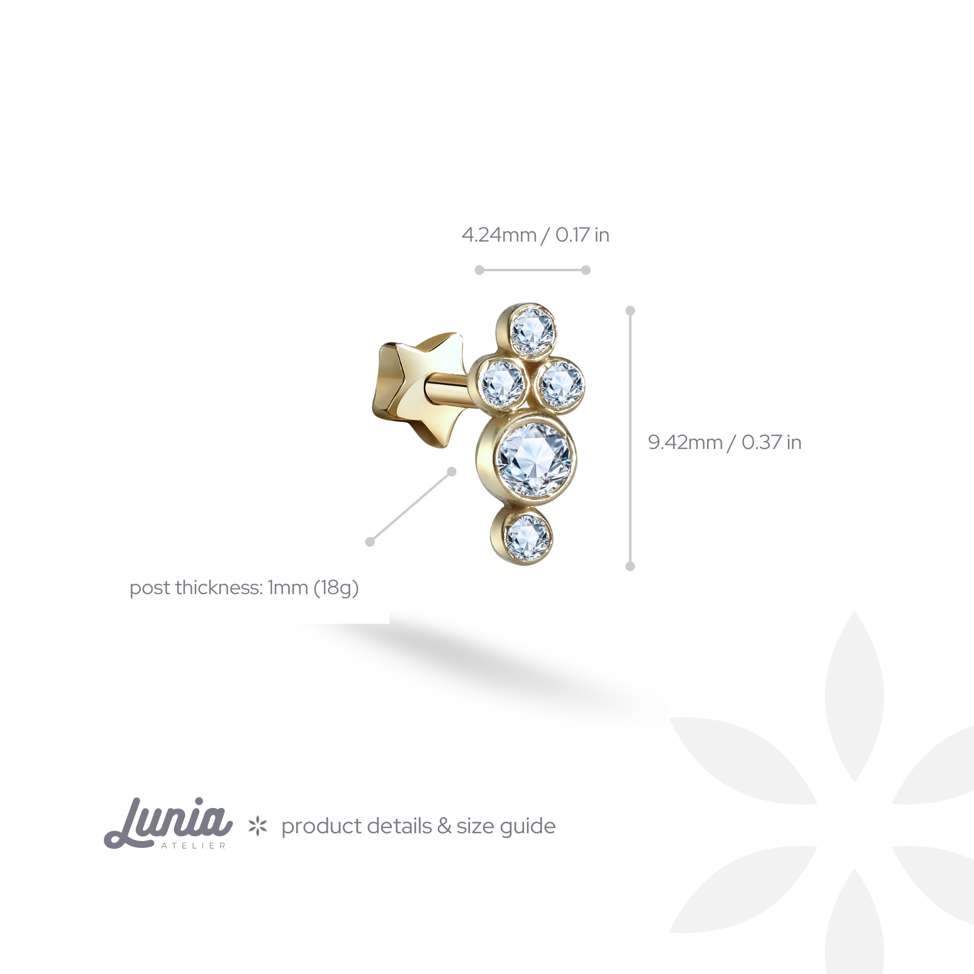 Cluster Five Flatback Ear Piercing 14K Gold with CZ Stone