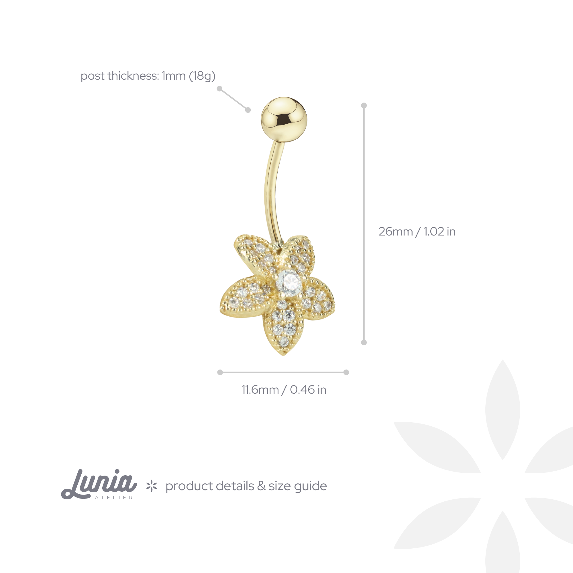 Compass Rose Navel Belly Ring 14K Gold with CZ Stone