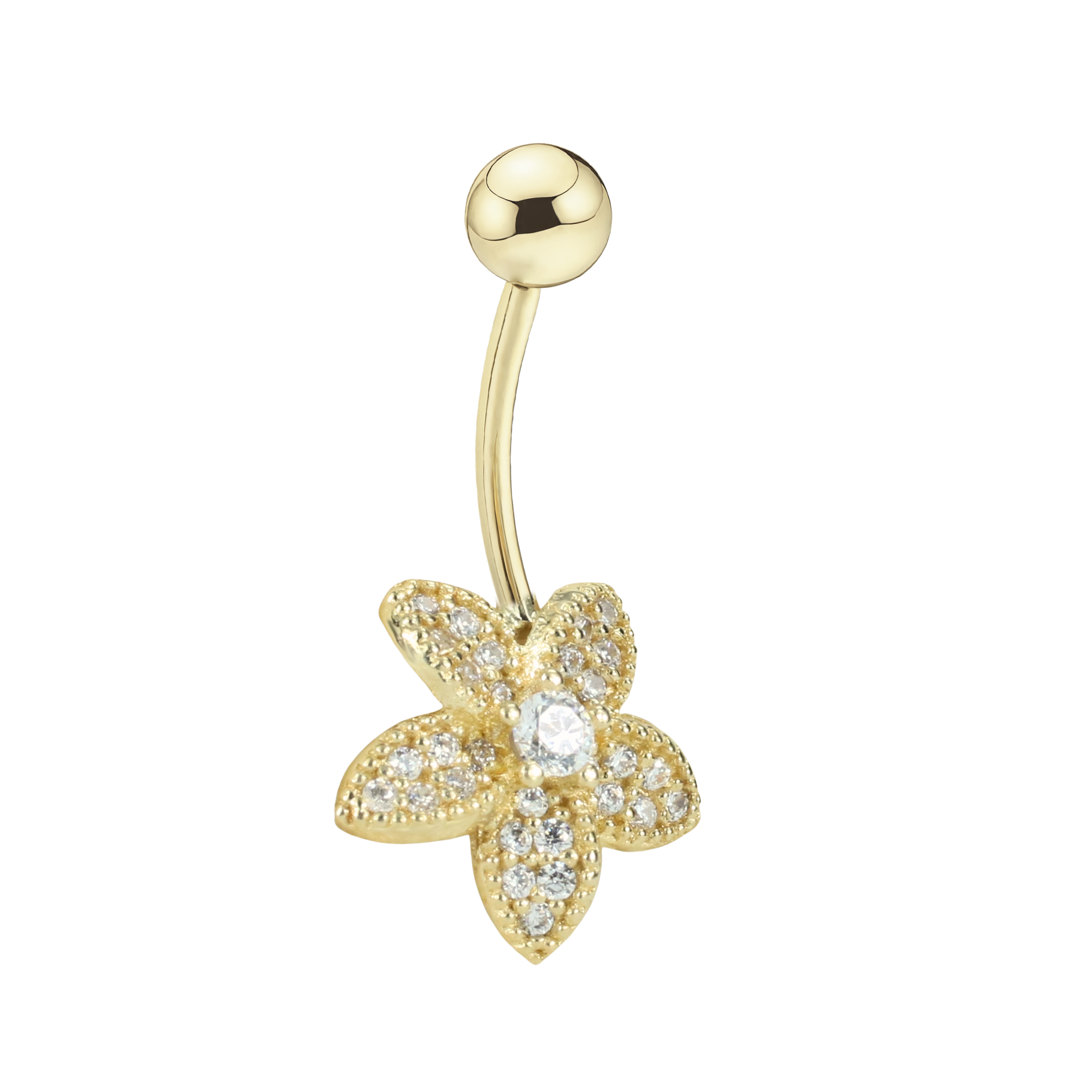 Compass Rose Navel Belly Ring 14K Gold with CZ Stone