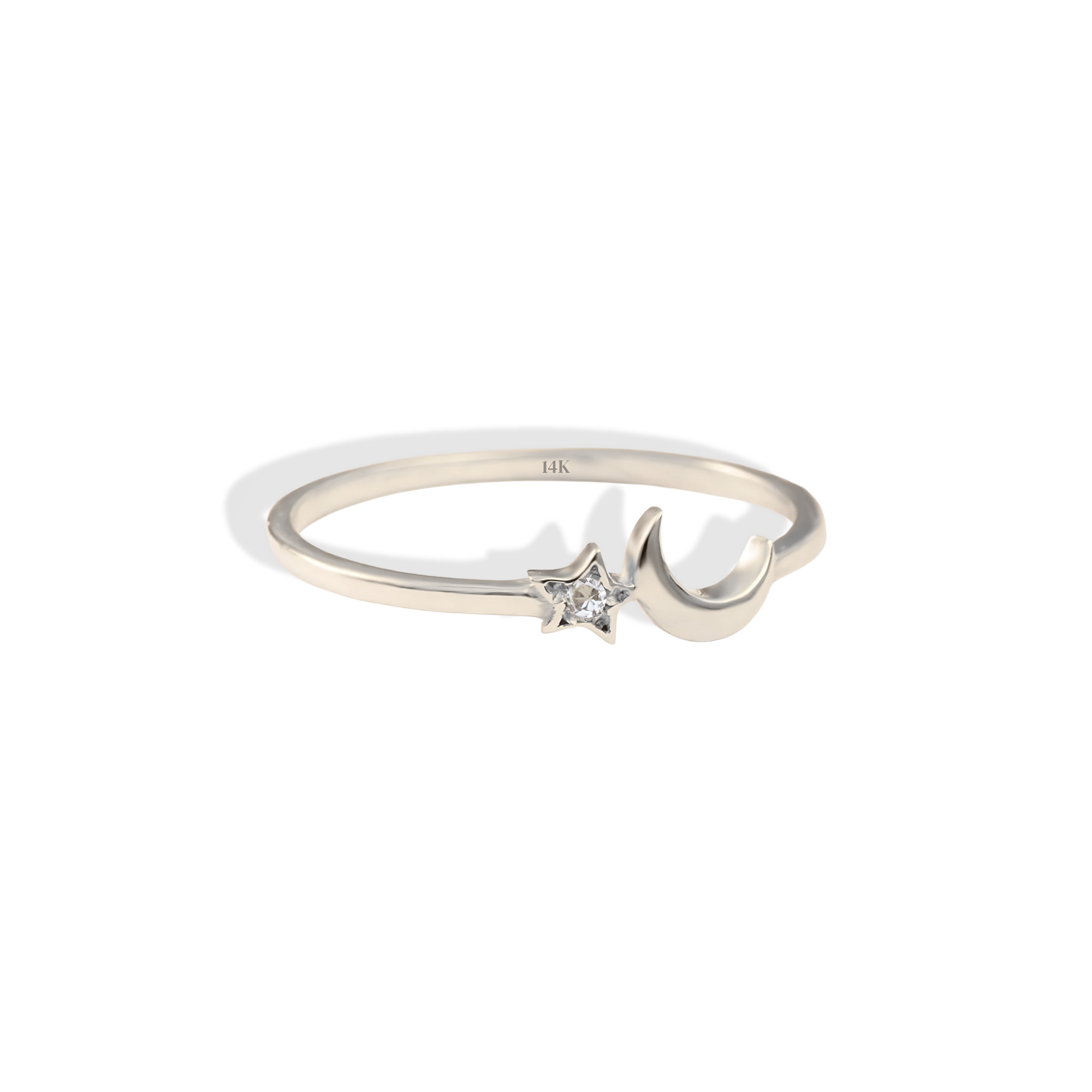 Crescent Diamond Star Ring 14K Gold