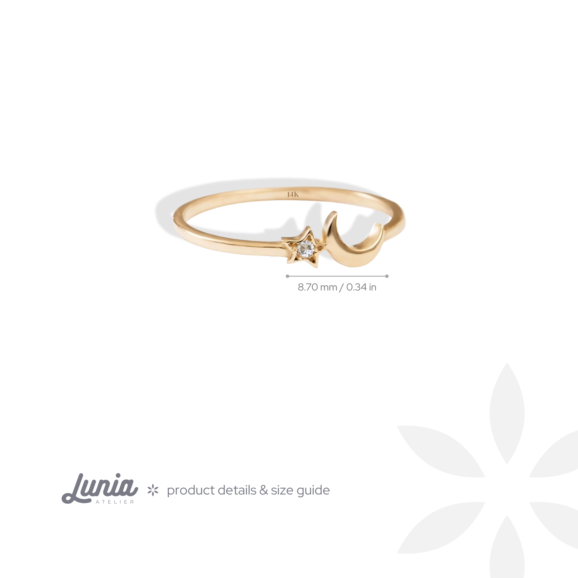 Crescent Diamond Star Ring 14K Gold