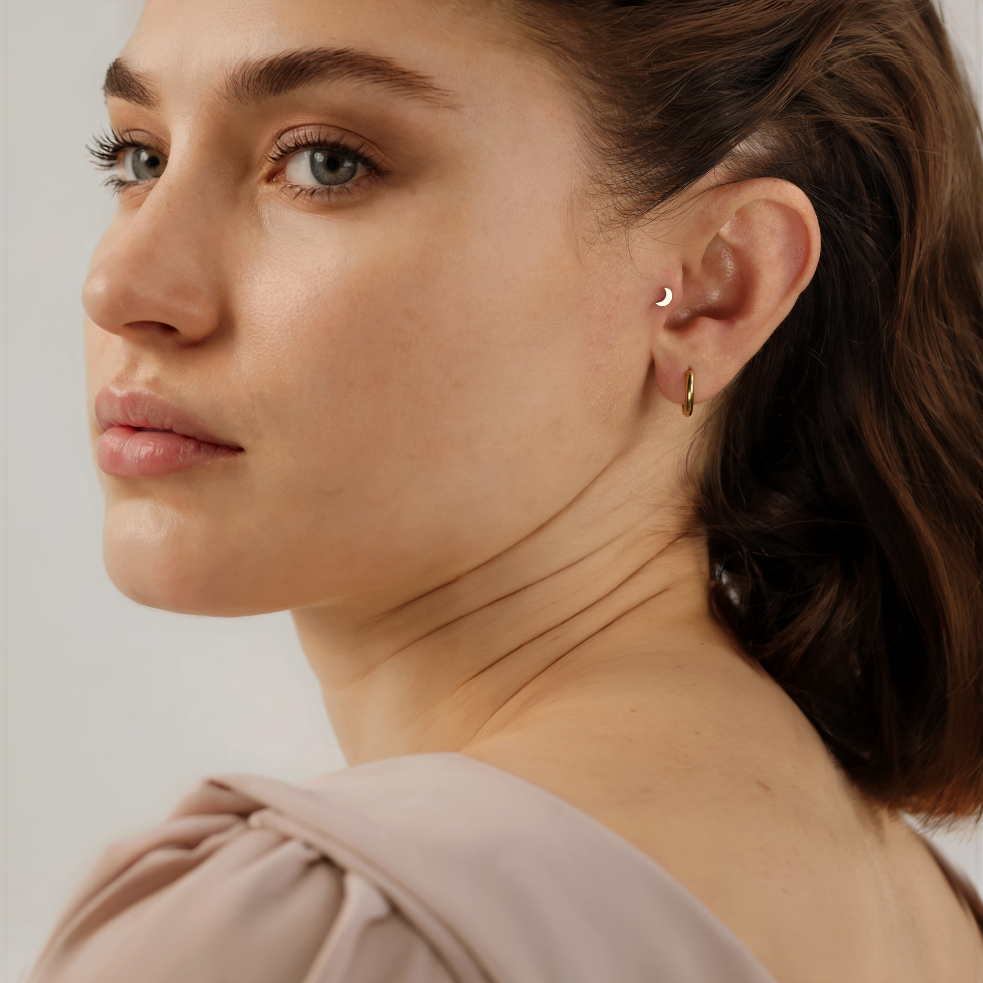 Crescent Flatback Ear Piercing 14K Gold