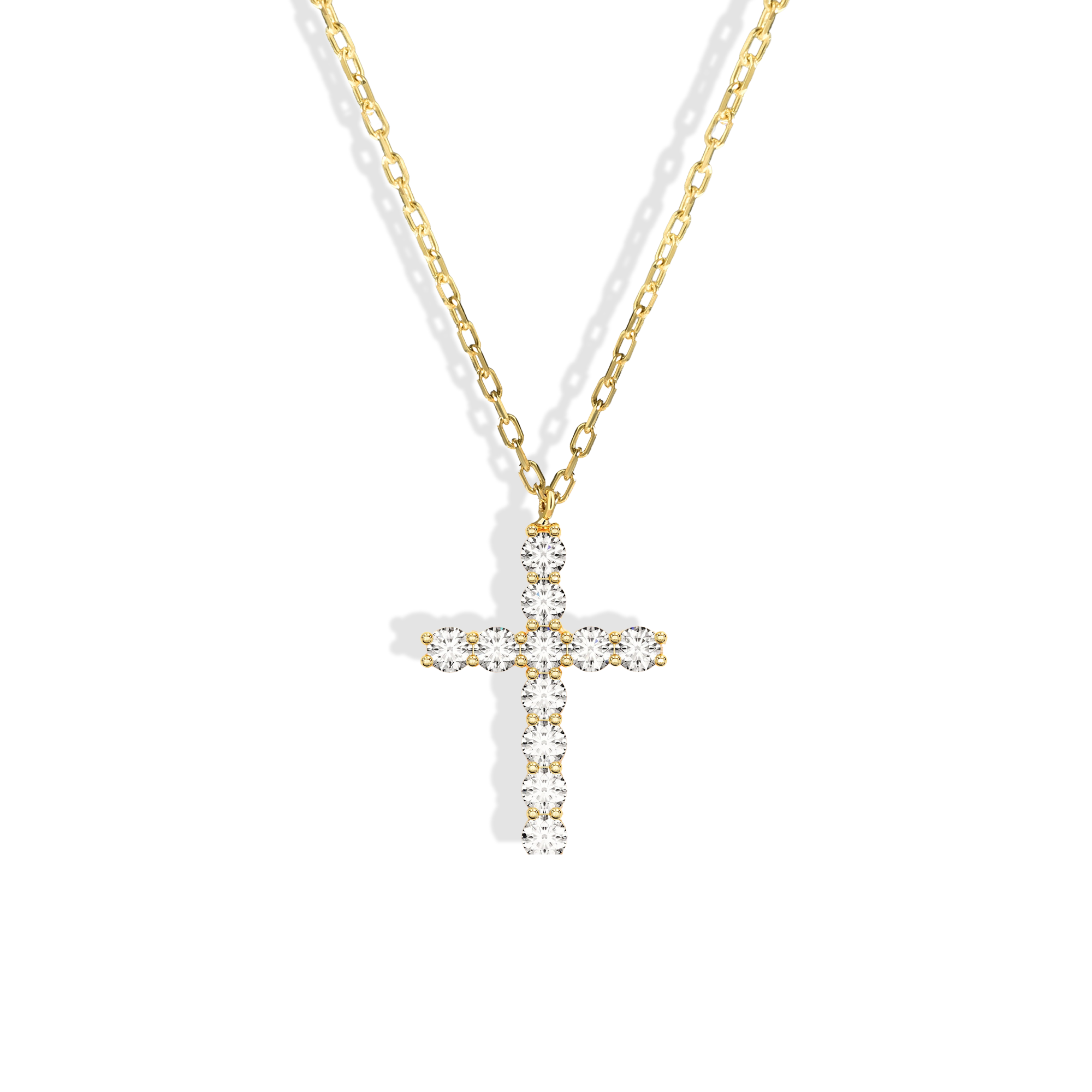 Cross Diamond Stone Necklace 14K Gold