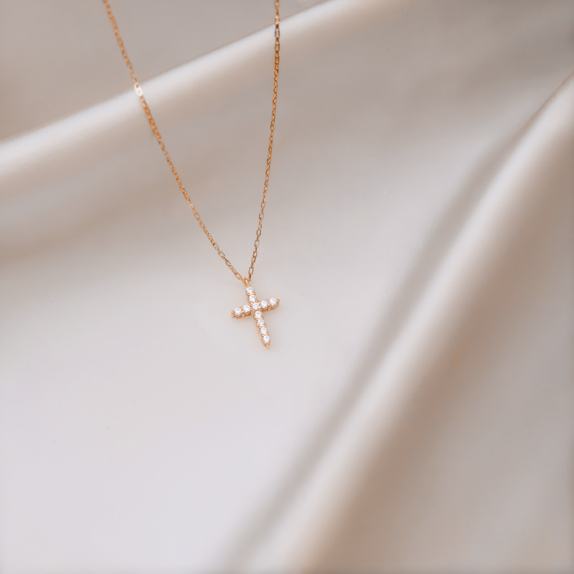 Cross Diamond Stone Necklace 14K Gold