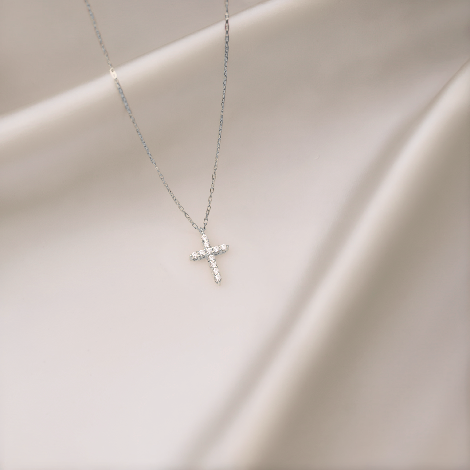 Cross Diamond Stone Necklace 14K Gold