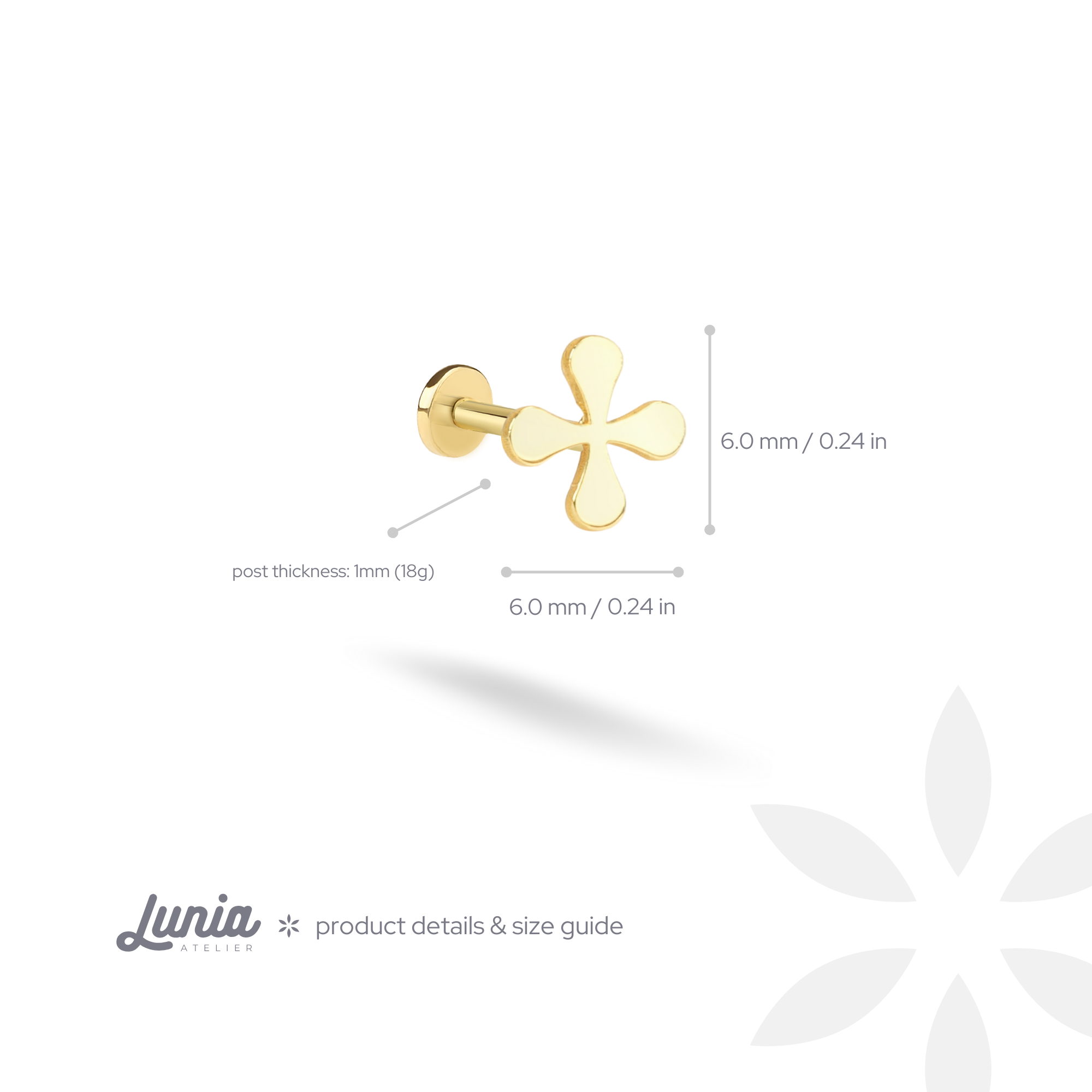 Cross Flatback Ear Piercing 14K Gold
