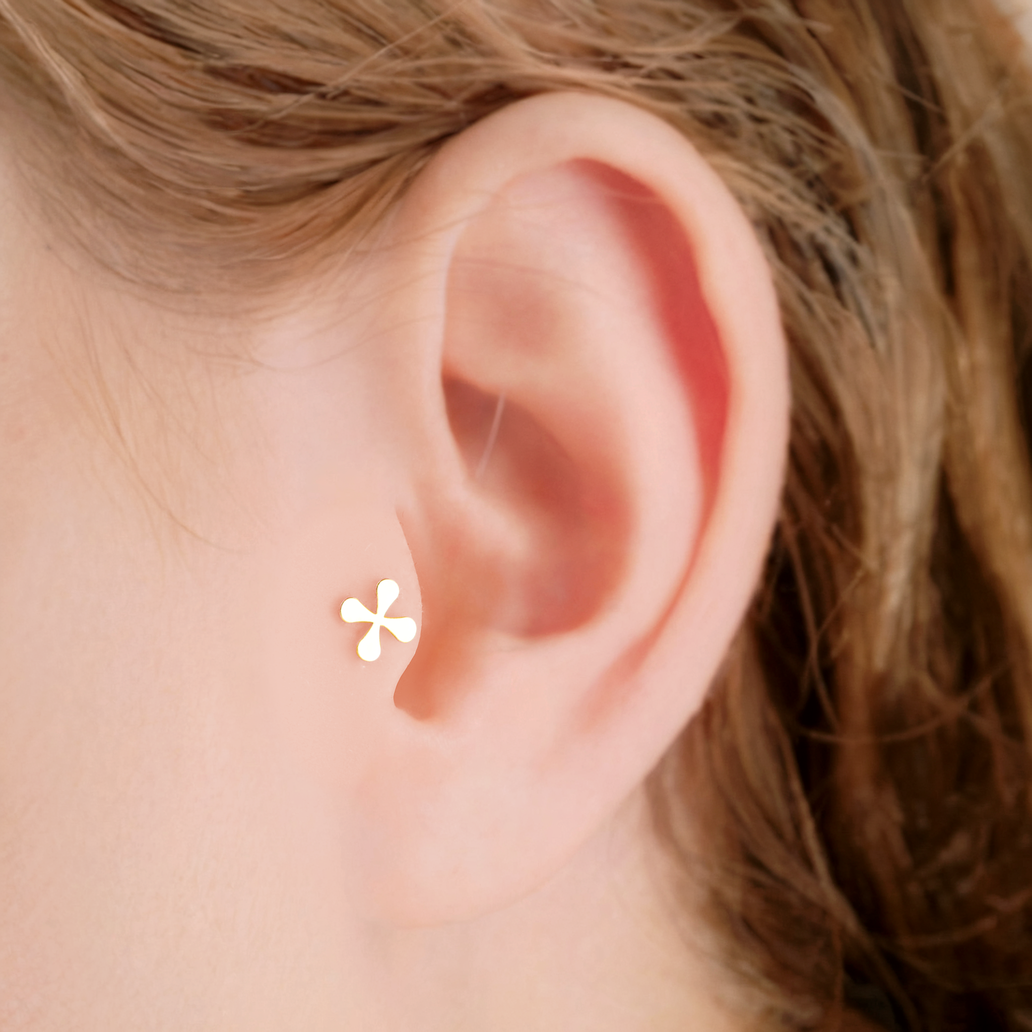 Gold Cross Flatback Ear Piercing 14K