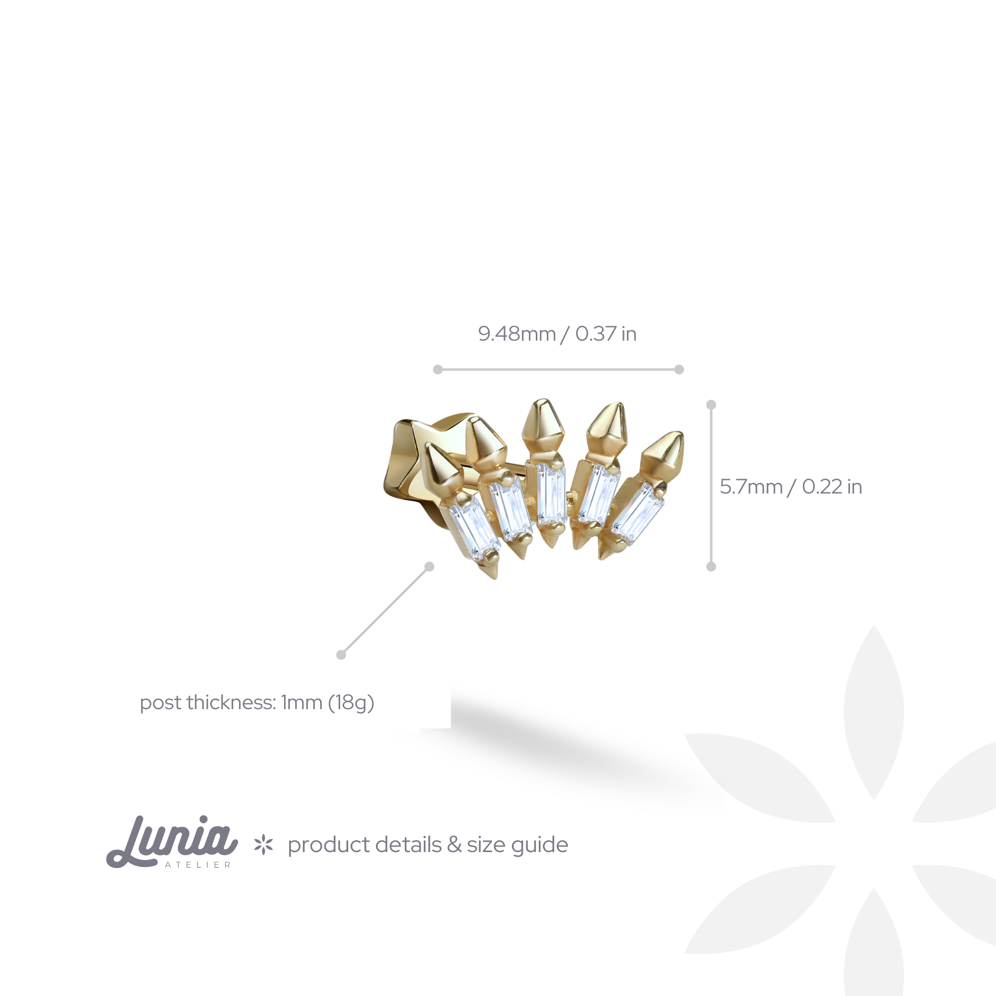 Crown Arrow Flatback Ear Piercing 14K Gold with CZ Stone