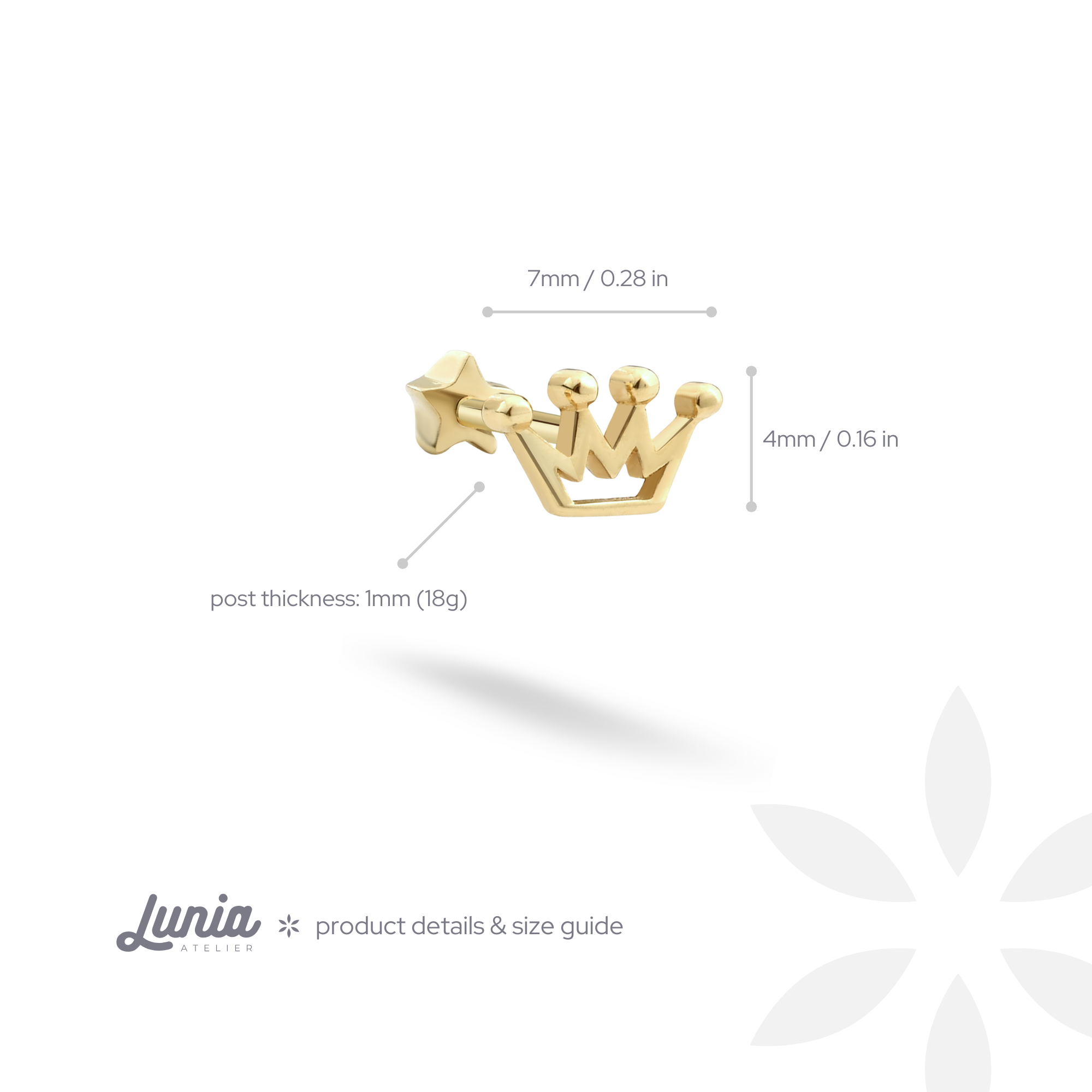 Crown Flatback Ear Piercing 14K Gold