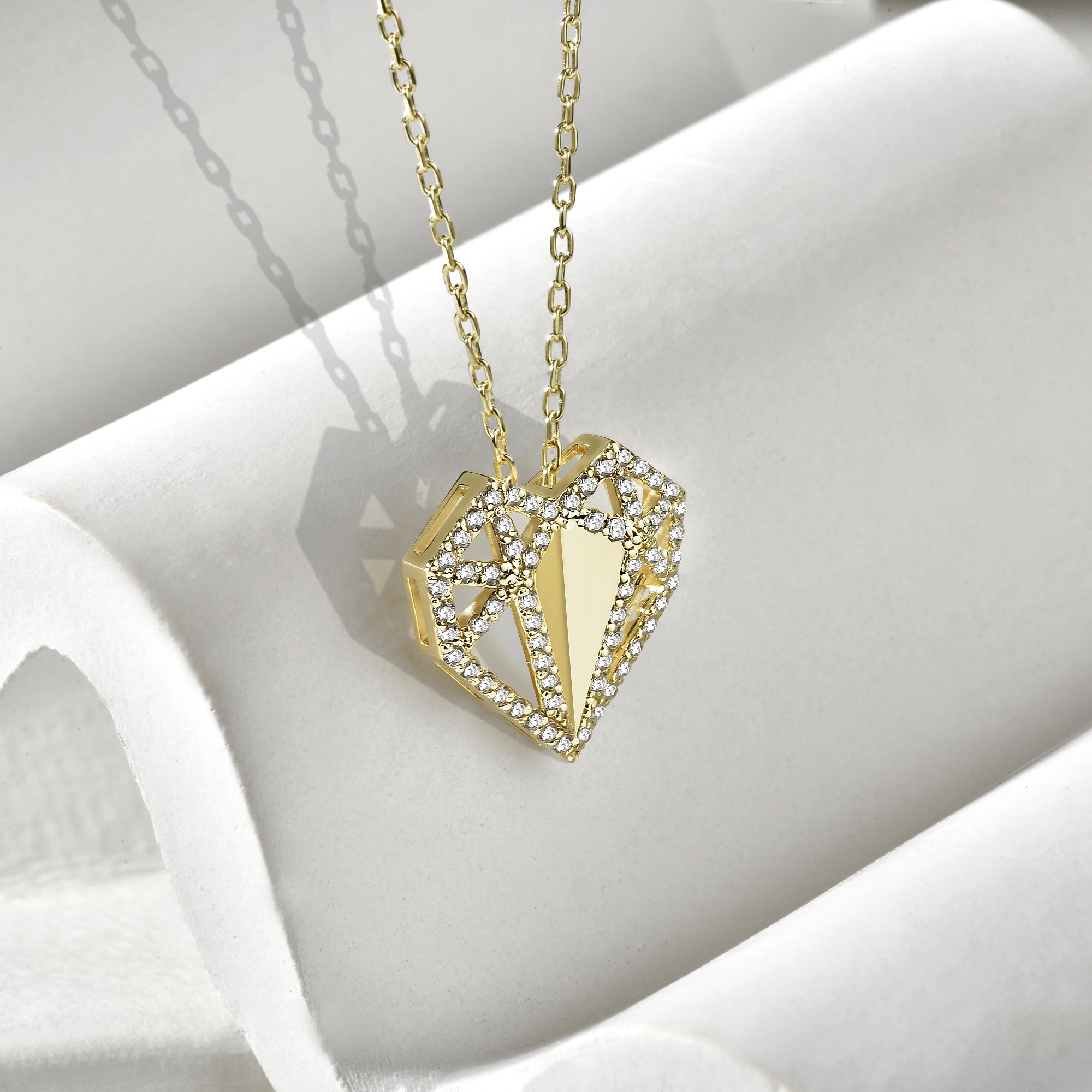 Crystal Stone Heart Diamond Necklace 14K Gold