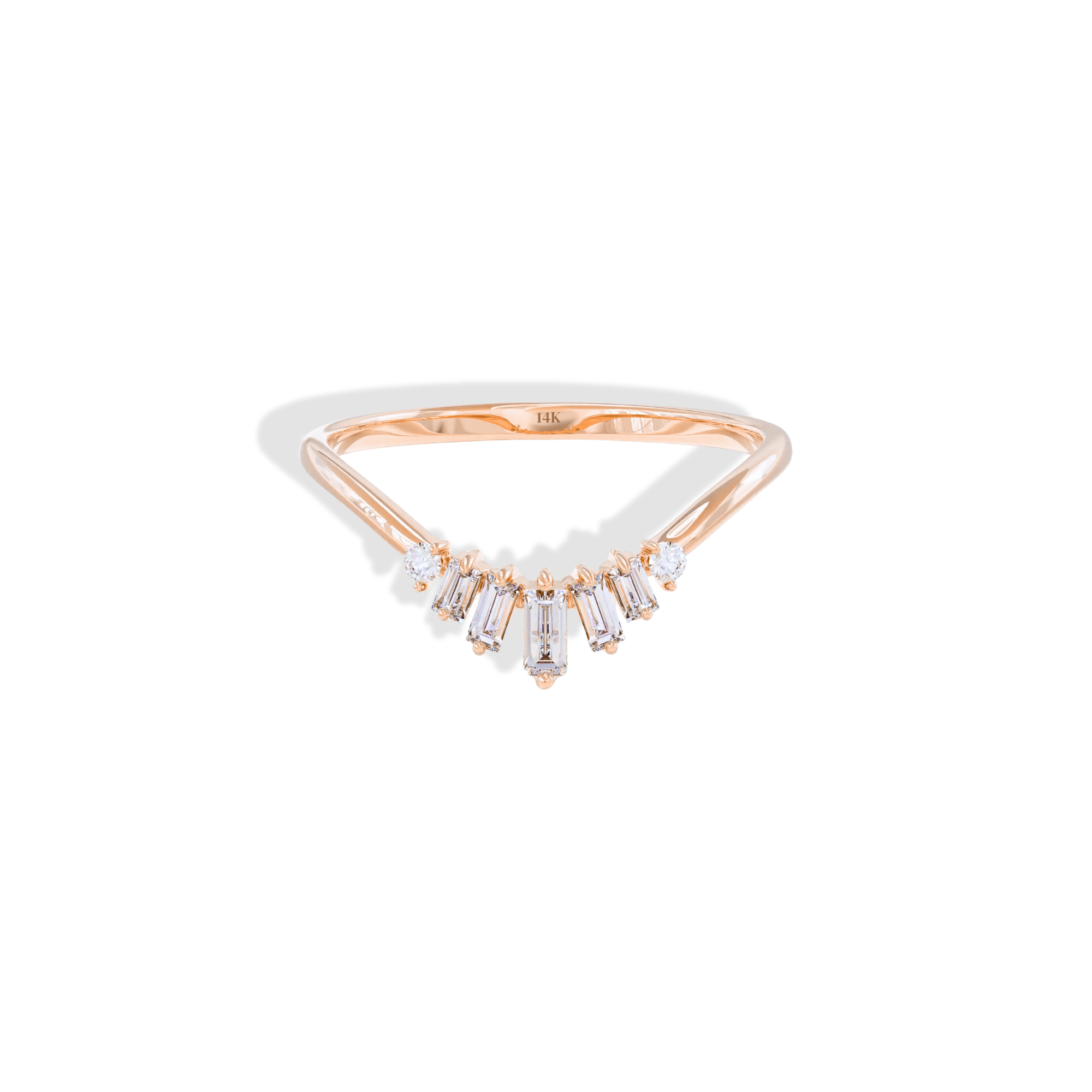 Curved Wave Diamond Stone Band Ring 14K Gold