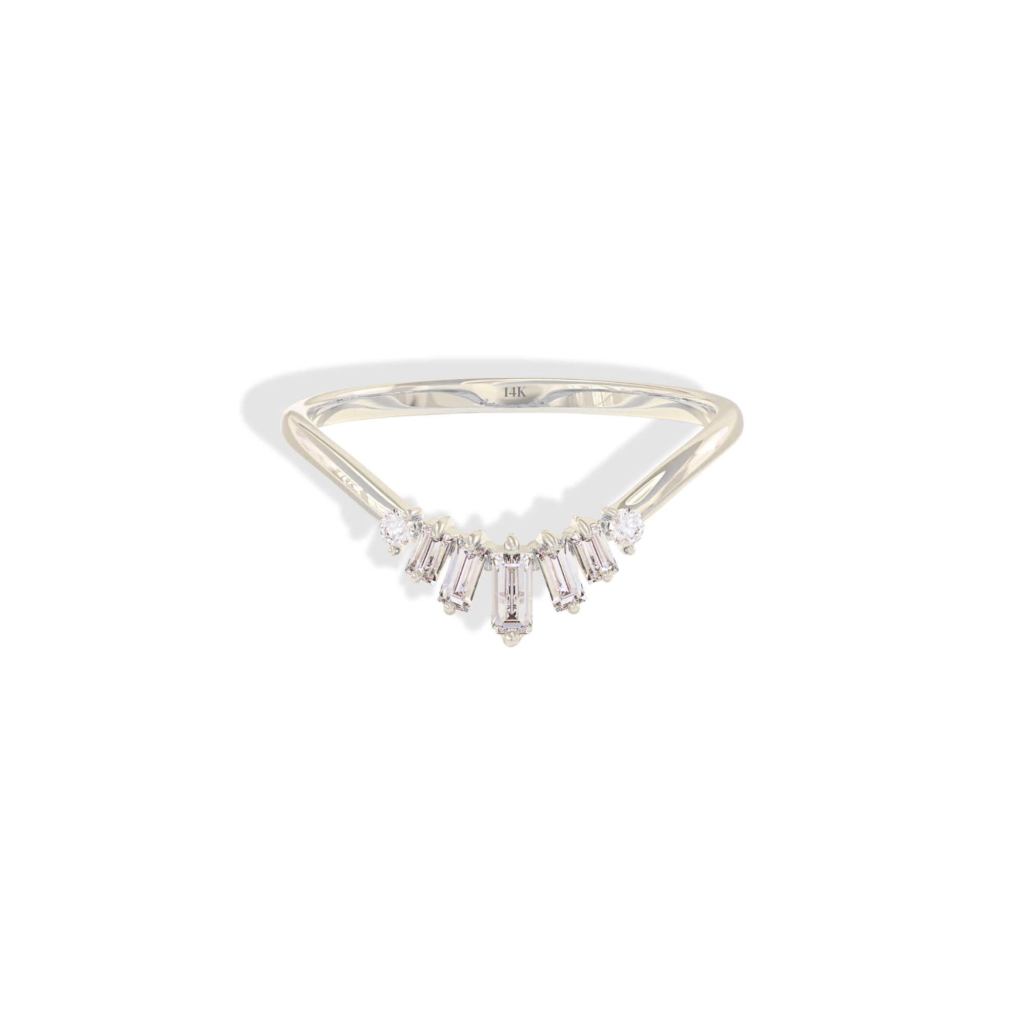 Curved Wave Diamond Stone Band Ring 14K Gold
