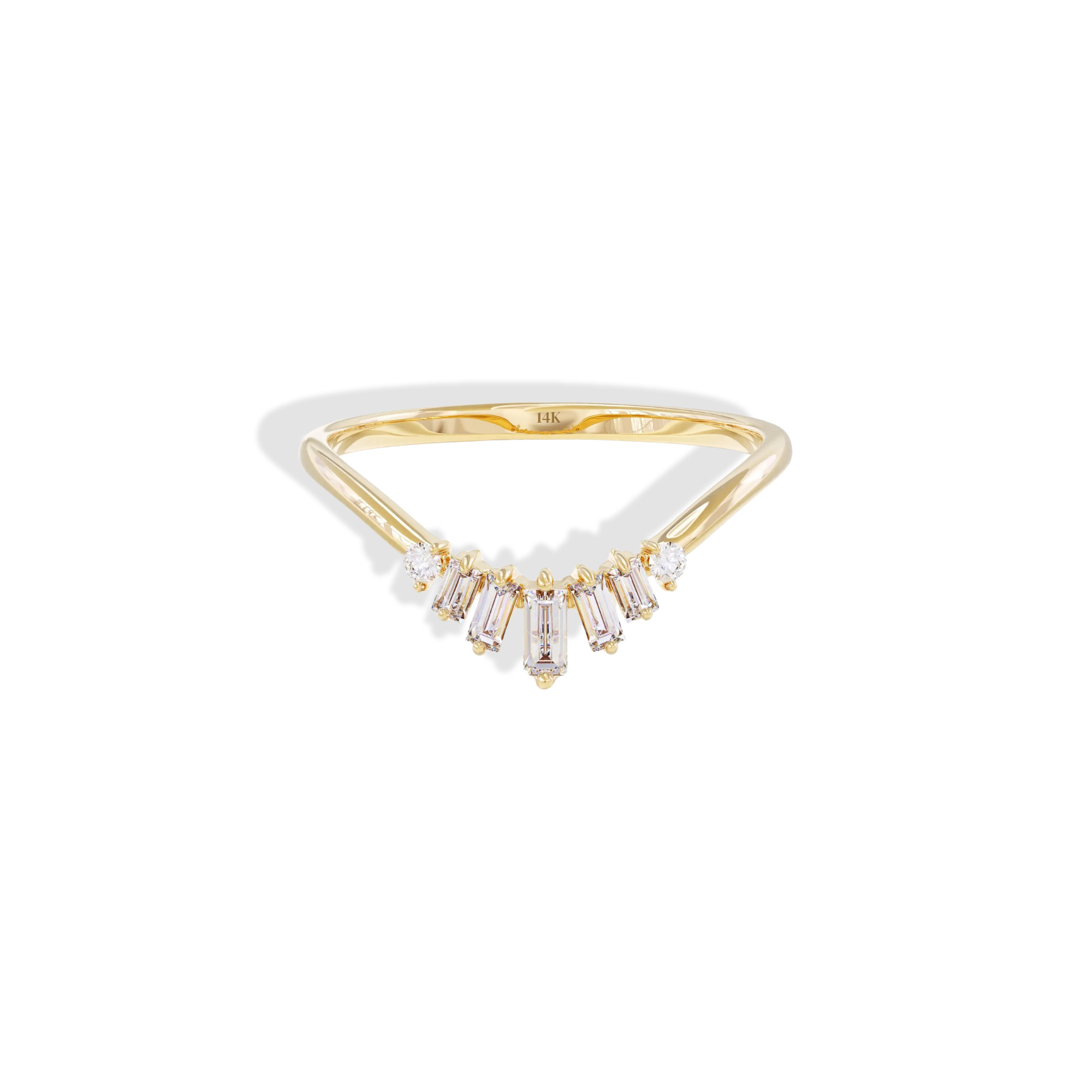 Curved Wave Stone Band Ring 14K Gold