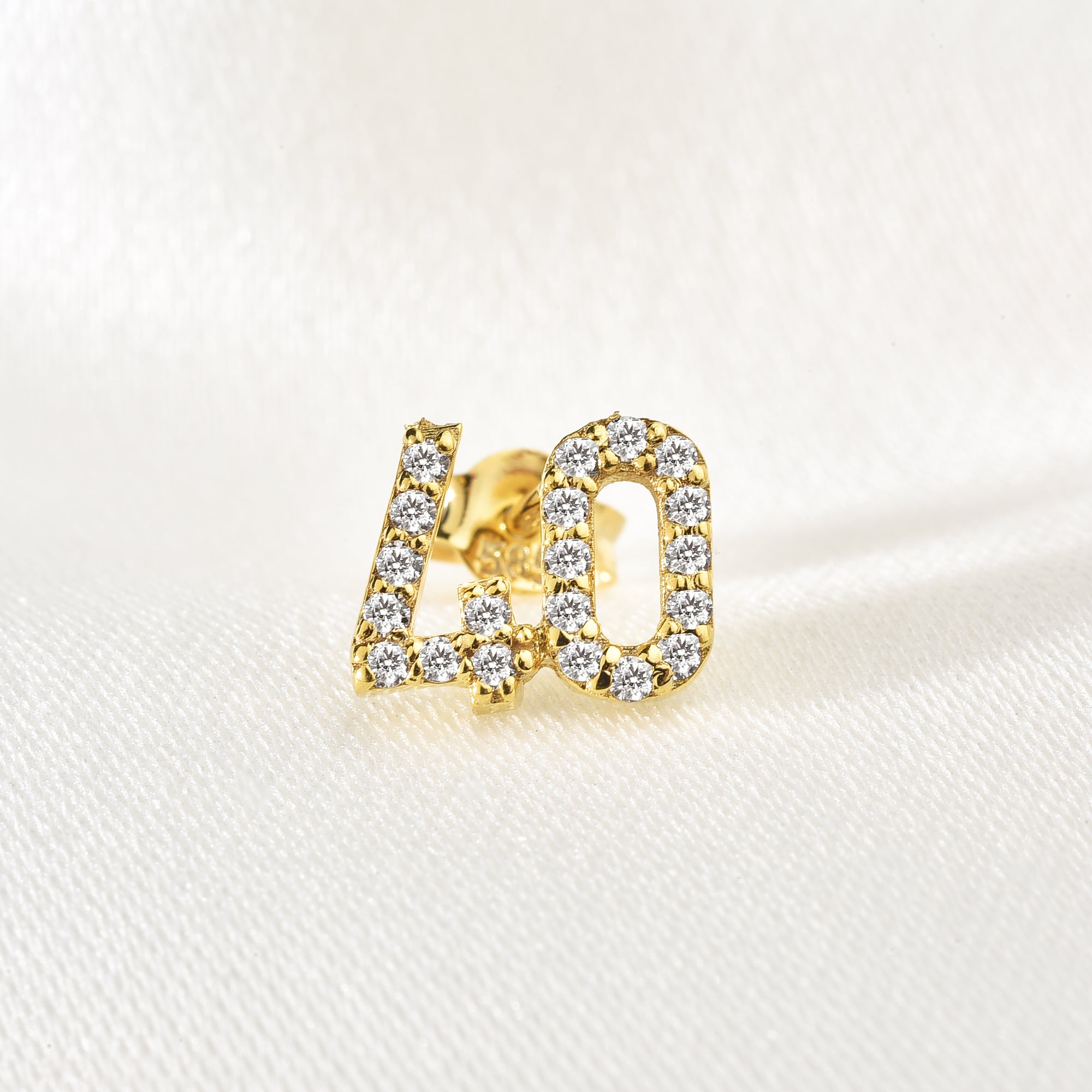Custom Number Personalized Double Digit Stud Diamond 14K Gold Earrings / Silver