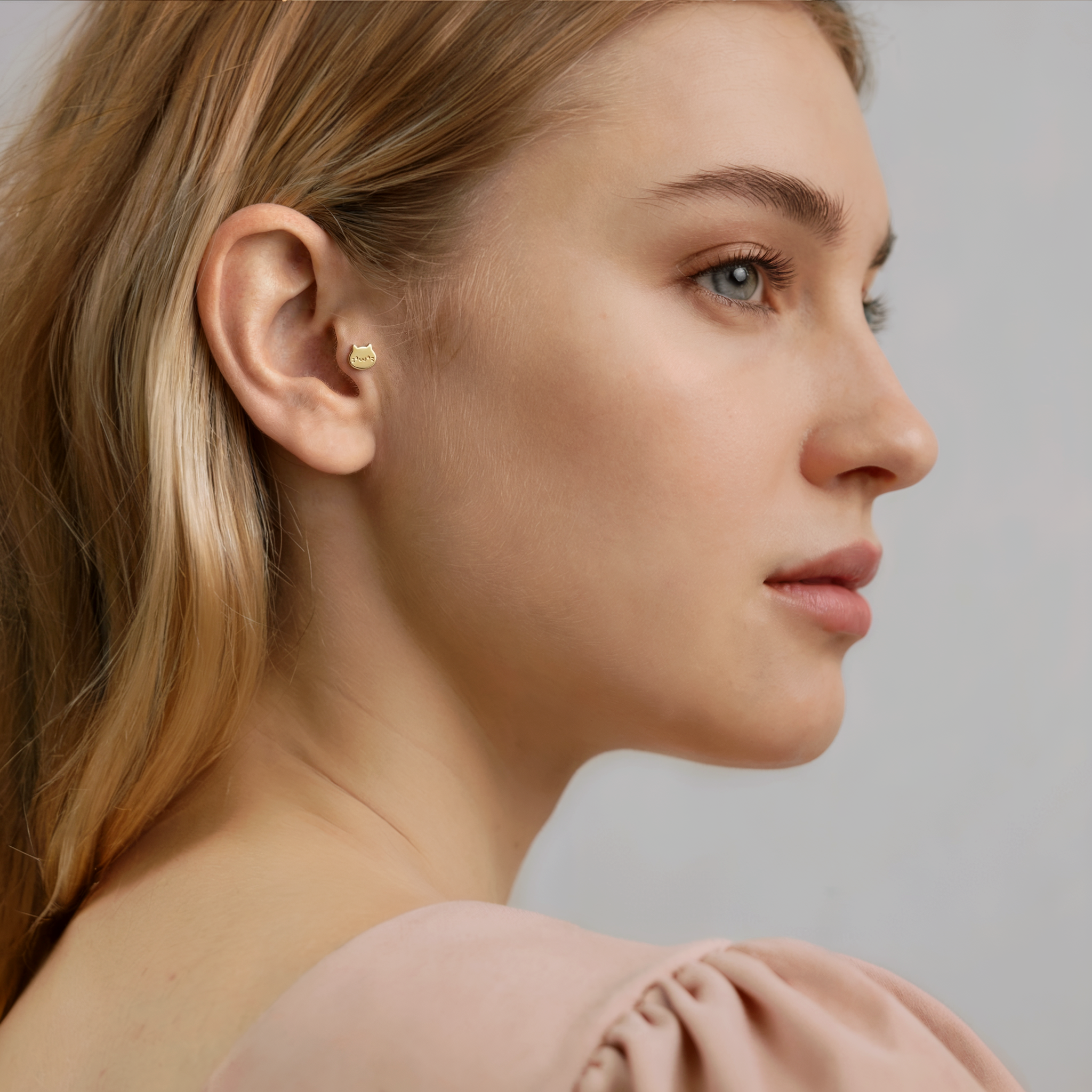 Cute Cat Flatback Ear Piercing 14K Gold / Silver