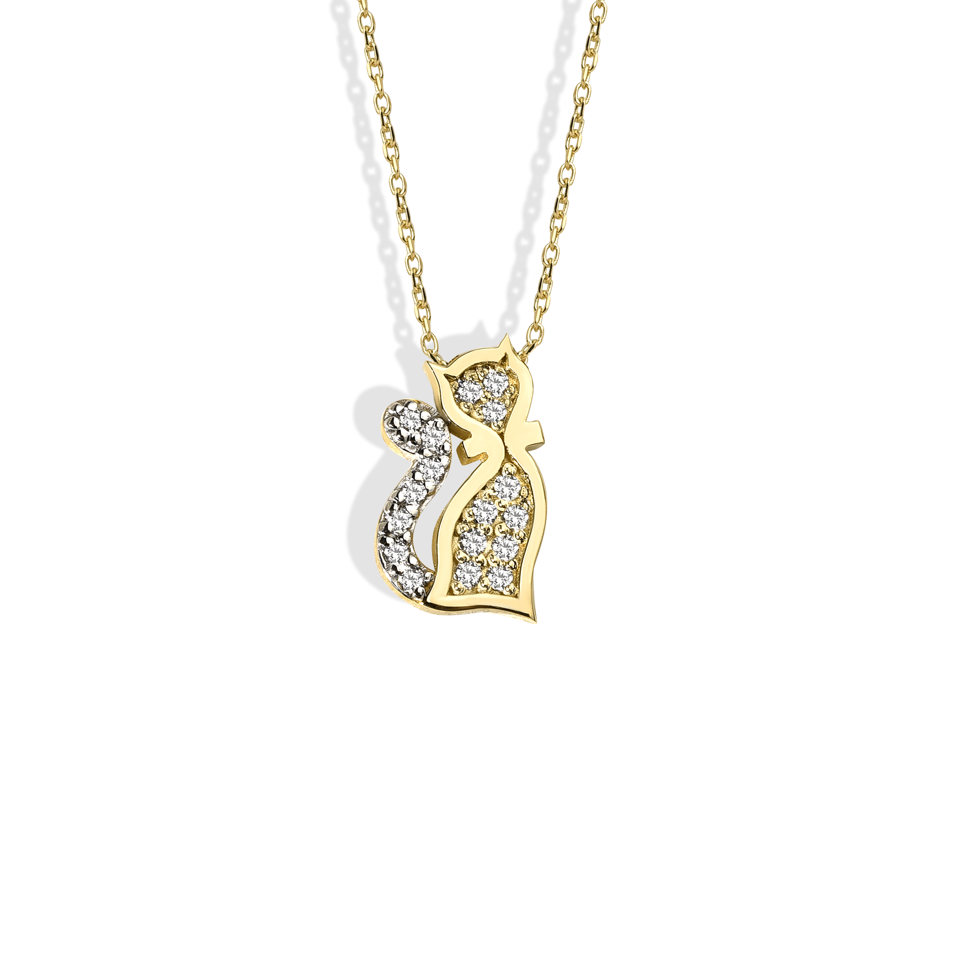 Cute Stone Cat Necklace 14K Gold / Silver with sparkling kitten design, hand crafted animal necklace for pet lovers