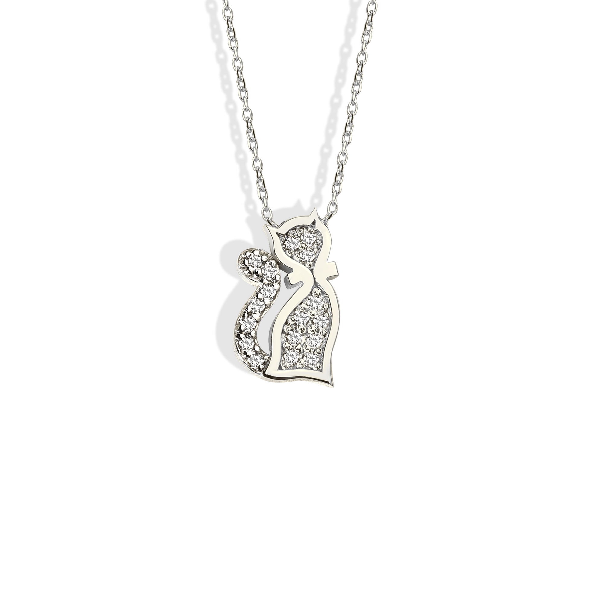 Cute Stone Cat Necklace Diamond 14K Gold / Silver