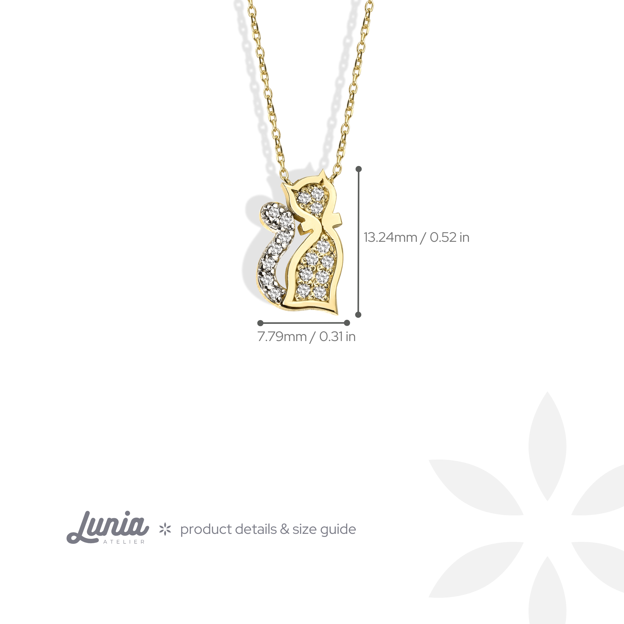 Cute Stone Cat Necklace Diamond 14K Gold / Silver