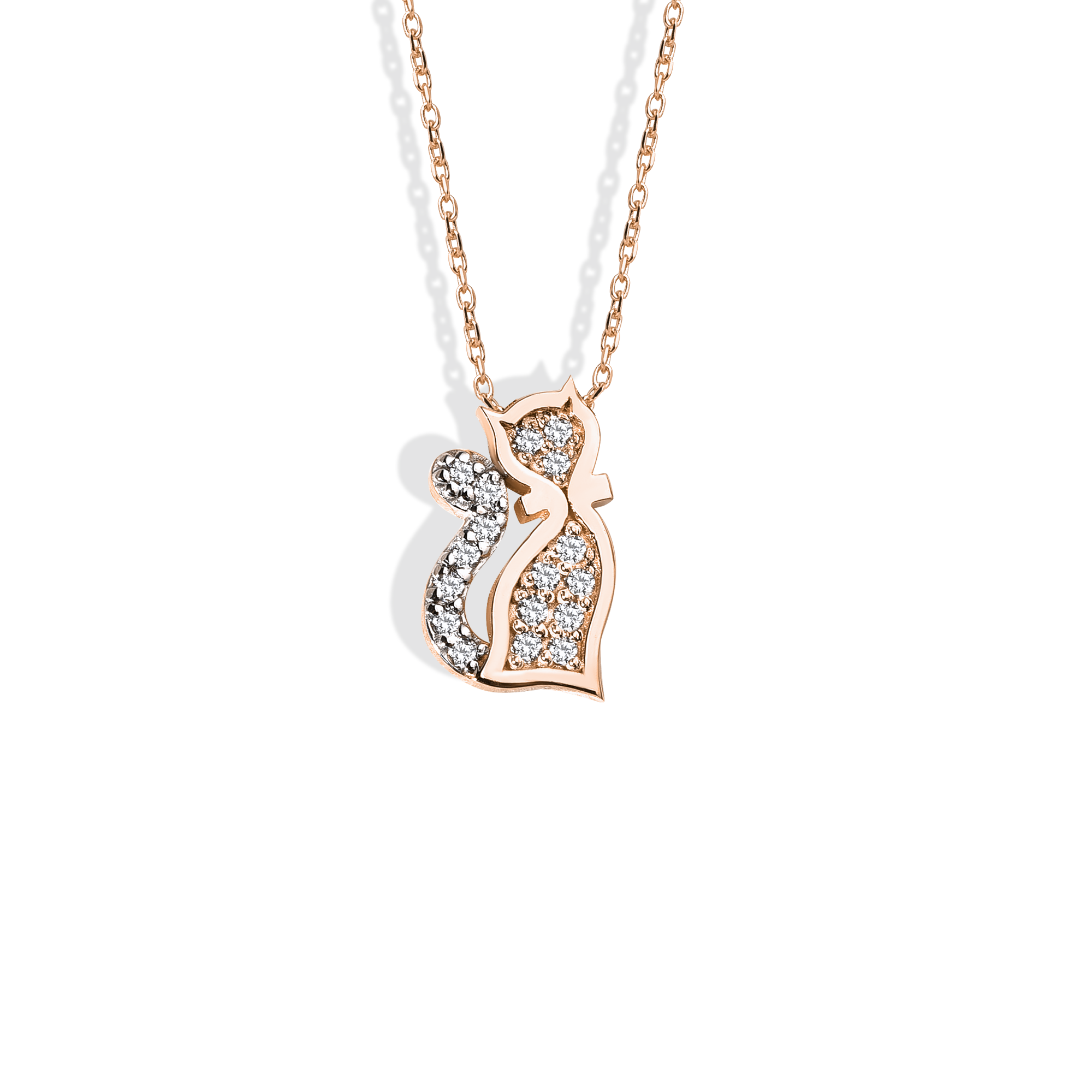 Cute Stone Cat Necklace Diamond 14K Gold / Silver