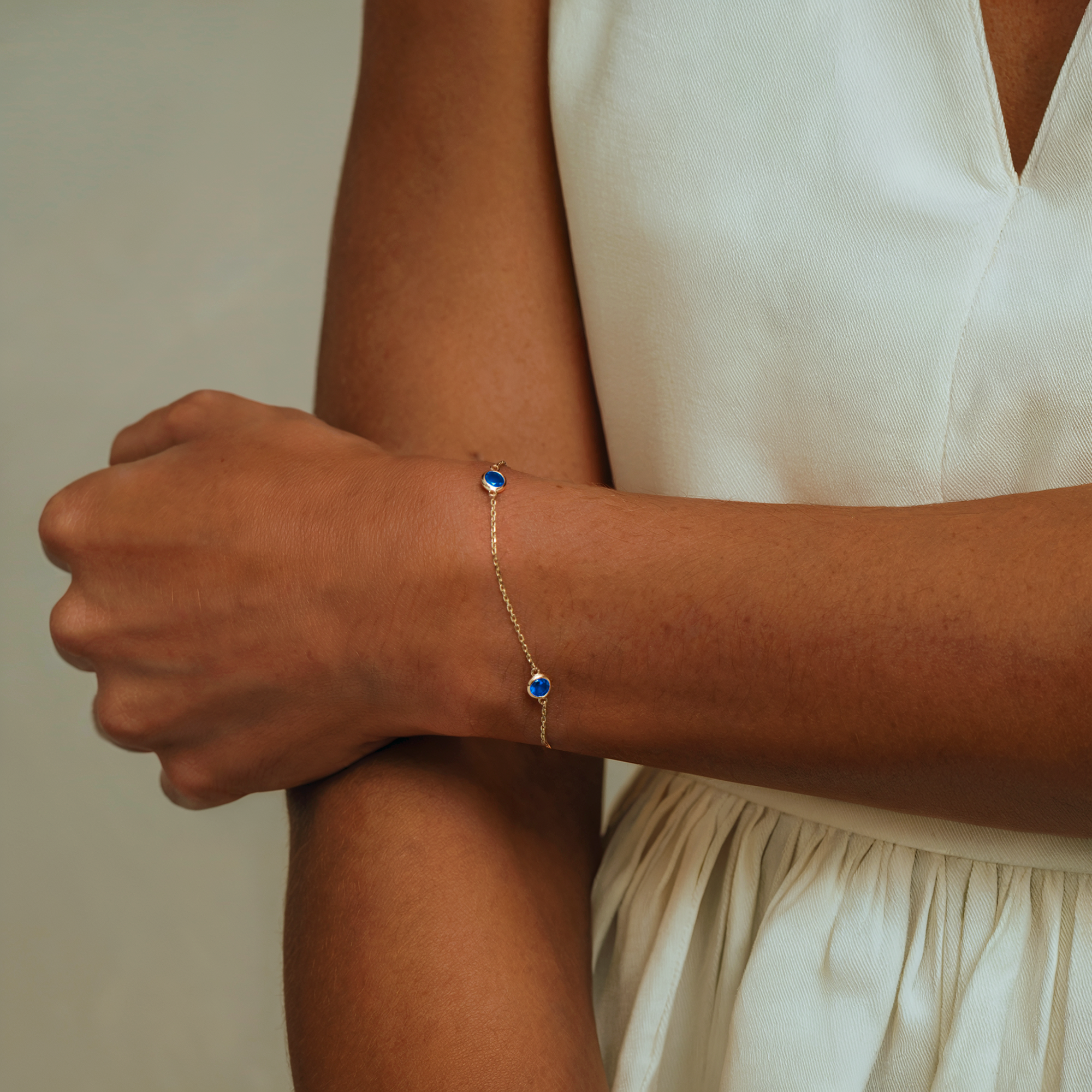 Dainty Custom Birthstone Gemstone Chain Bracelet 14K Gold