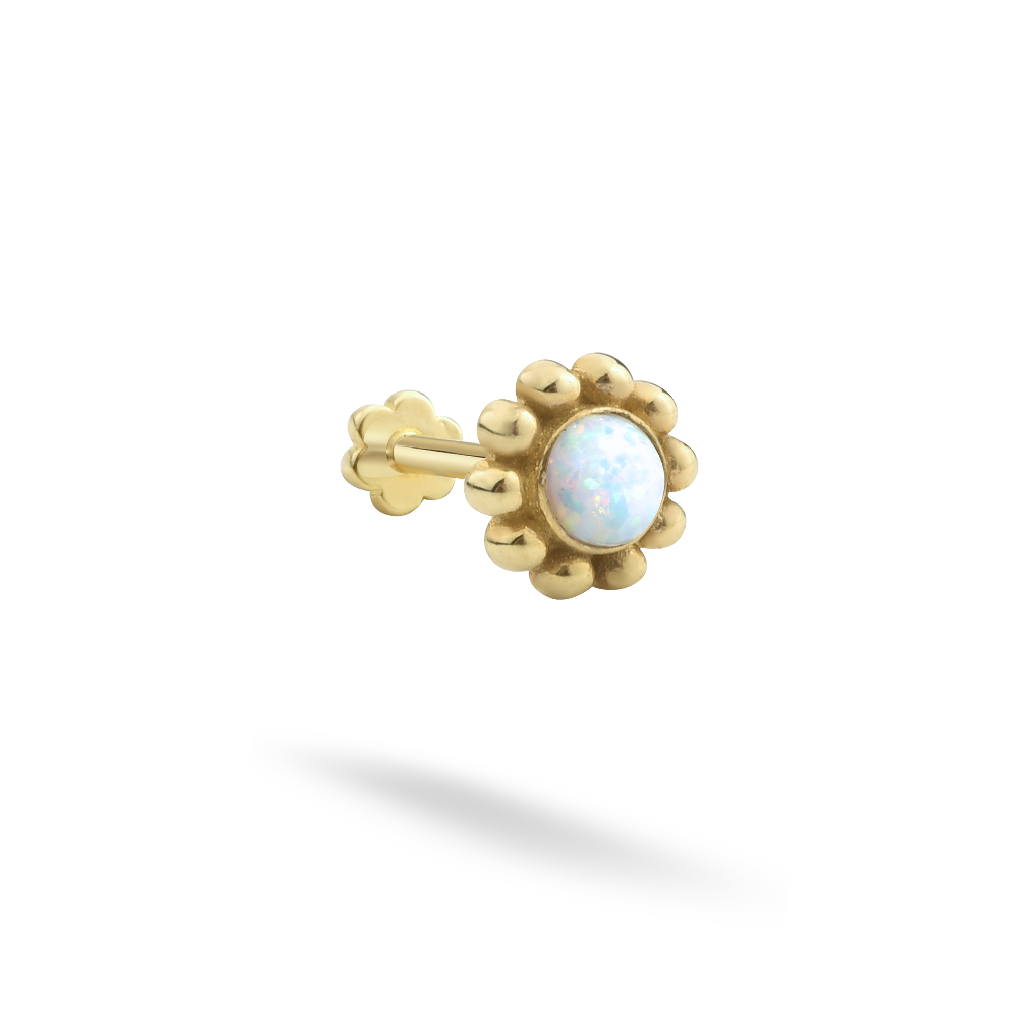 Daisy Blossom Flatback Ear Piercing 14K Gold with CZ Stone